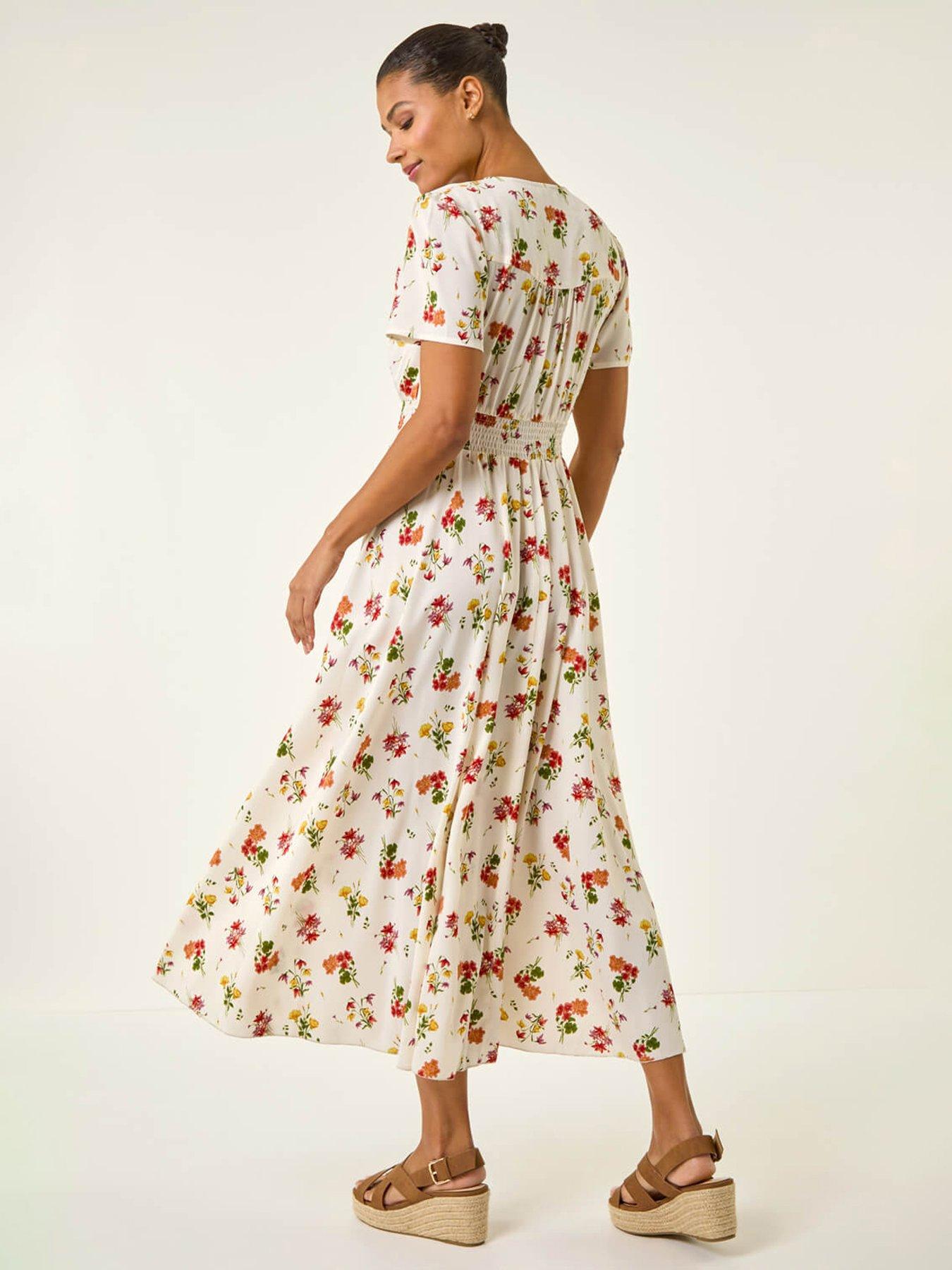 Image 2 of 5 of Roman Floral Print Buttoned Midi Dress