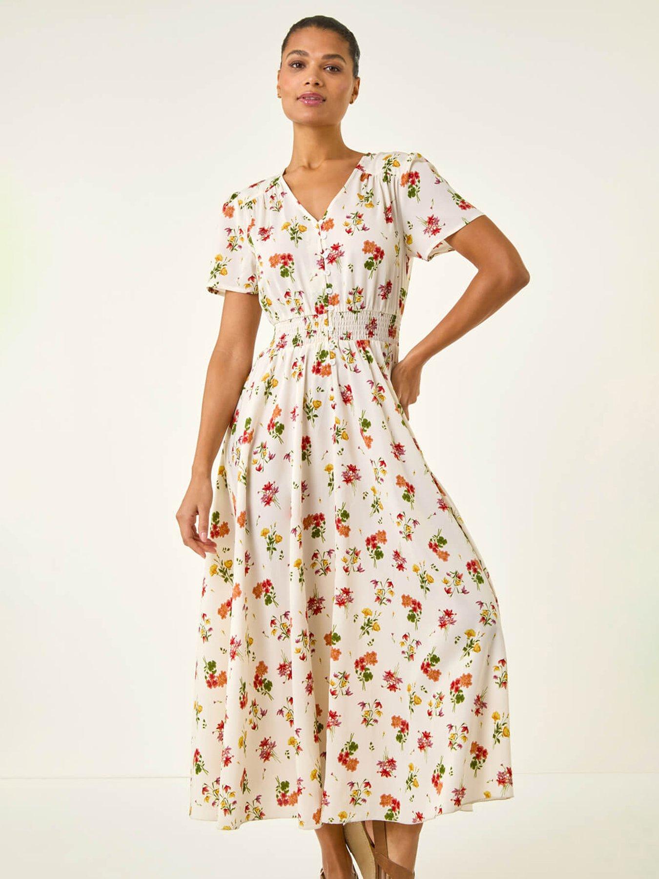 Image 3 of 5 of Roman Floral Print Buttoned Midi Dress