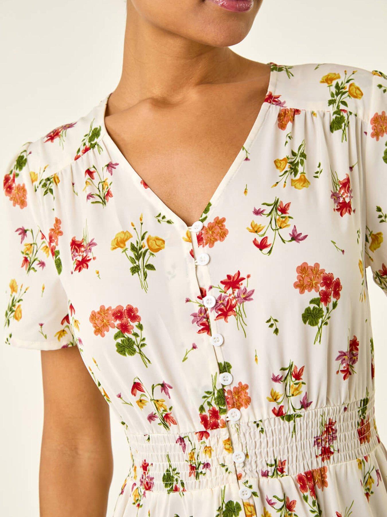 Image 5 of 5 of Roman Floral Print Buttoned Midi Dress