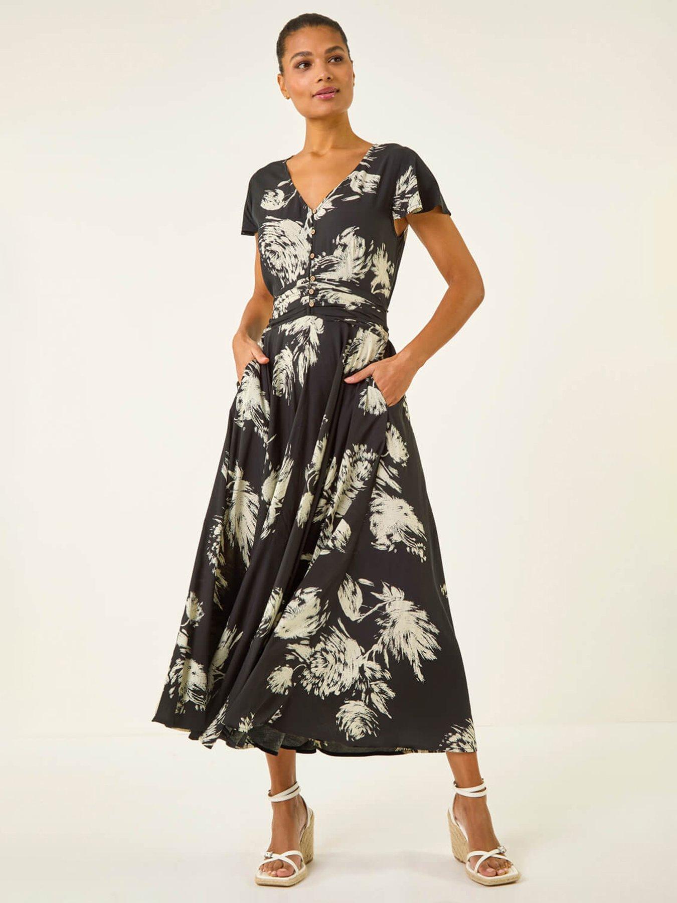 Roman Floral Print Ruched Midi Dress