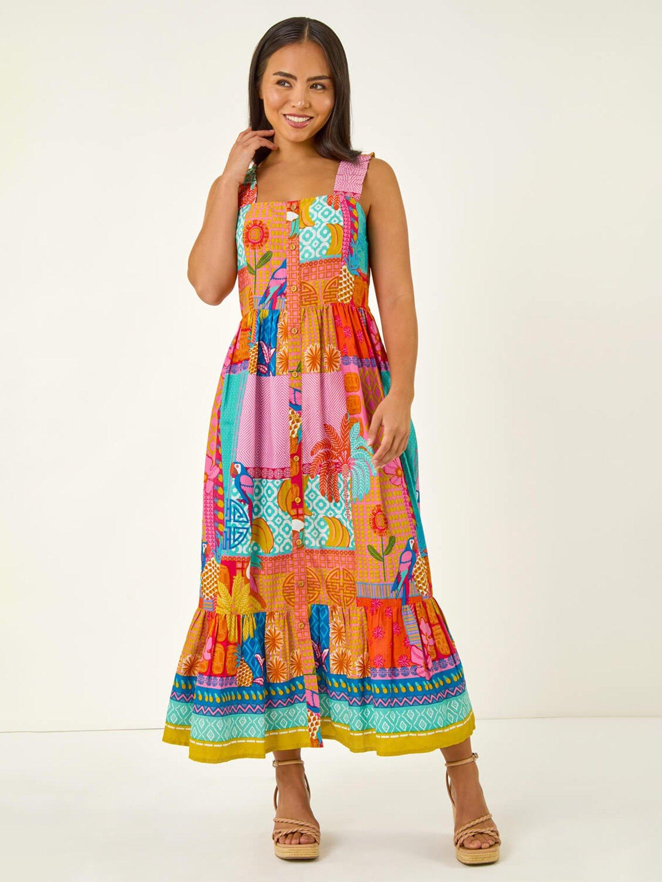 Roman Petite Patchwork Tiered Maxi Dress