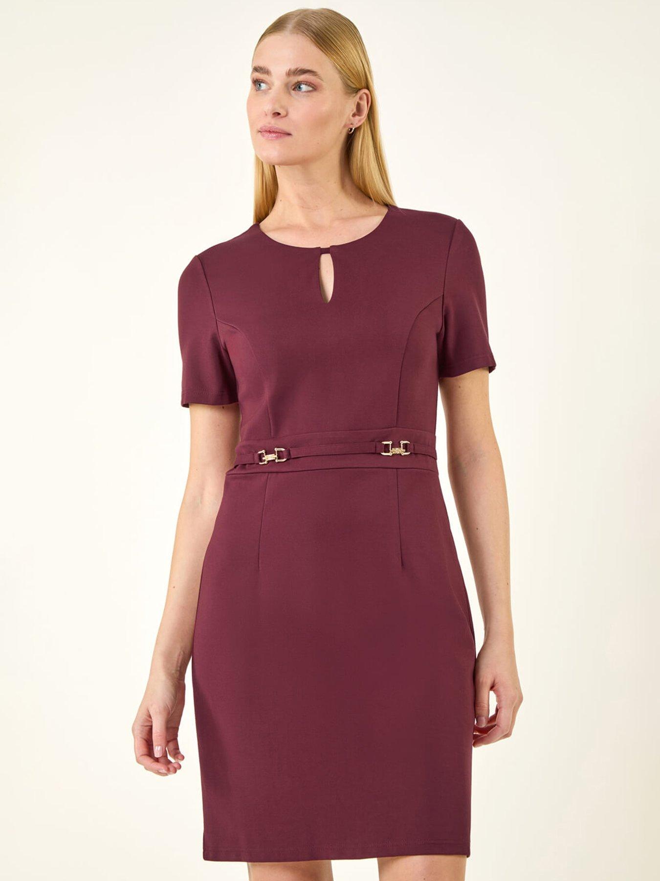Roman Keyhole Front Belted Fitted Dress
