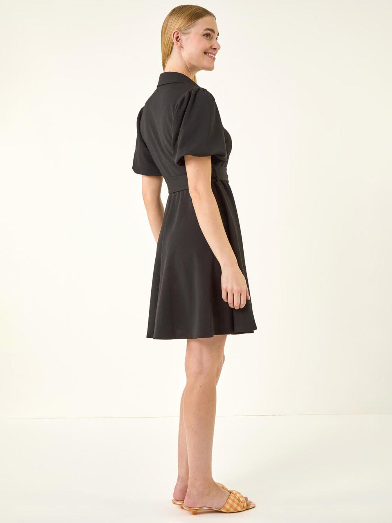Image 2 of 5 of Roman Belted Puff Sleeve Short Dress