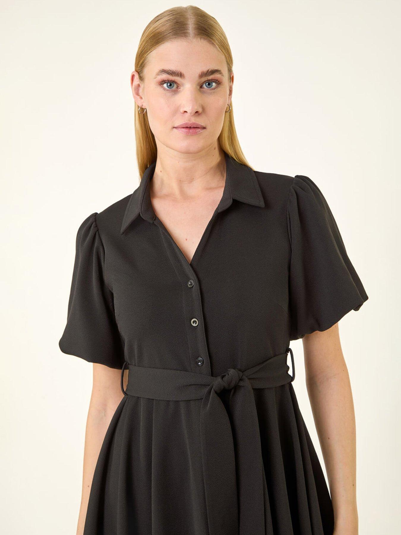 Image 4 of 5 of Roman Belted Puff Sleeve Short Dress
