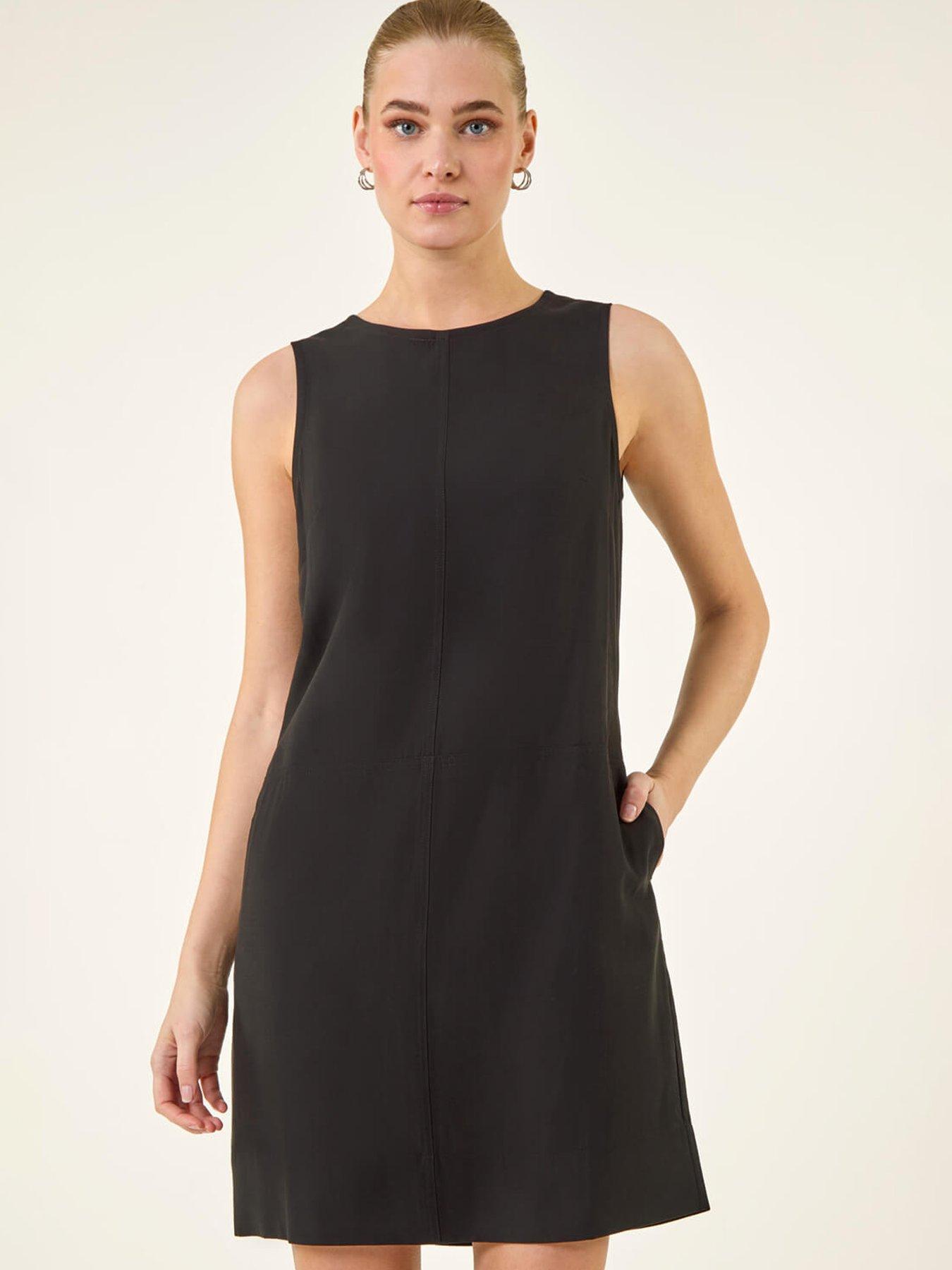 Roman Seam Detail Pocket Shift Dress, Black, Size 14, Women