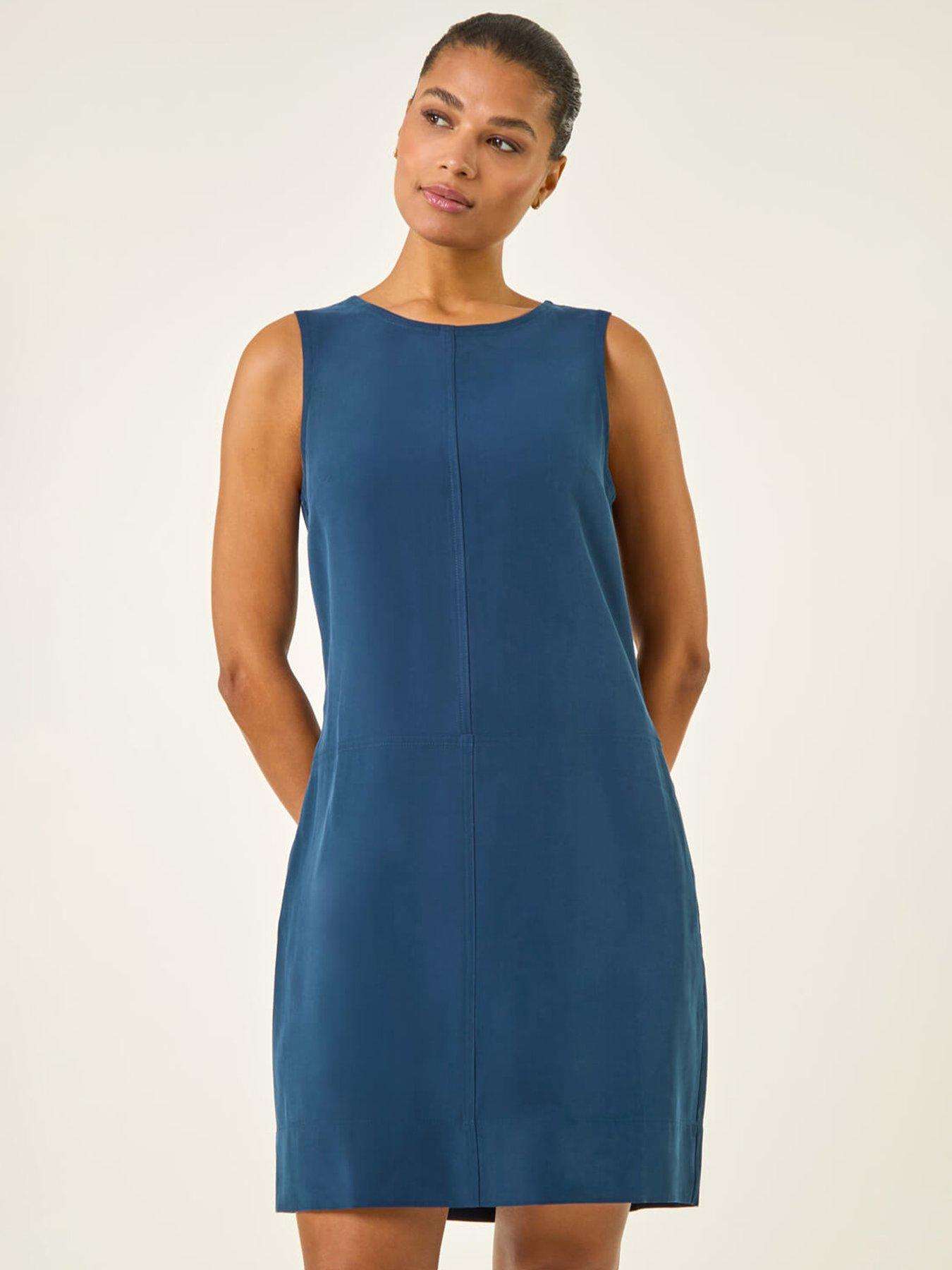 Roman Seam Detail Pocket Shift Dress, Blue, Size 20, Women
