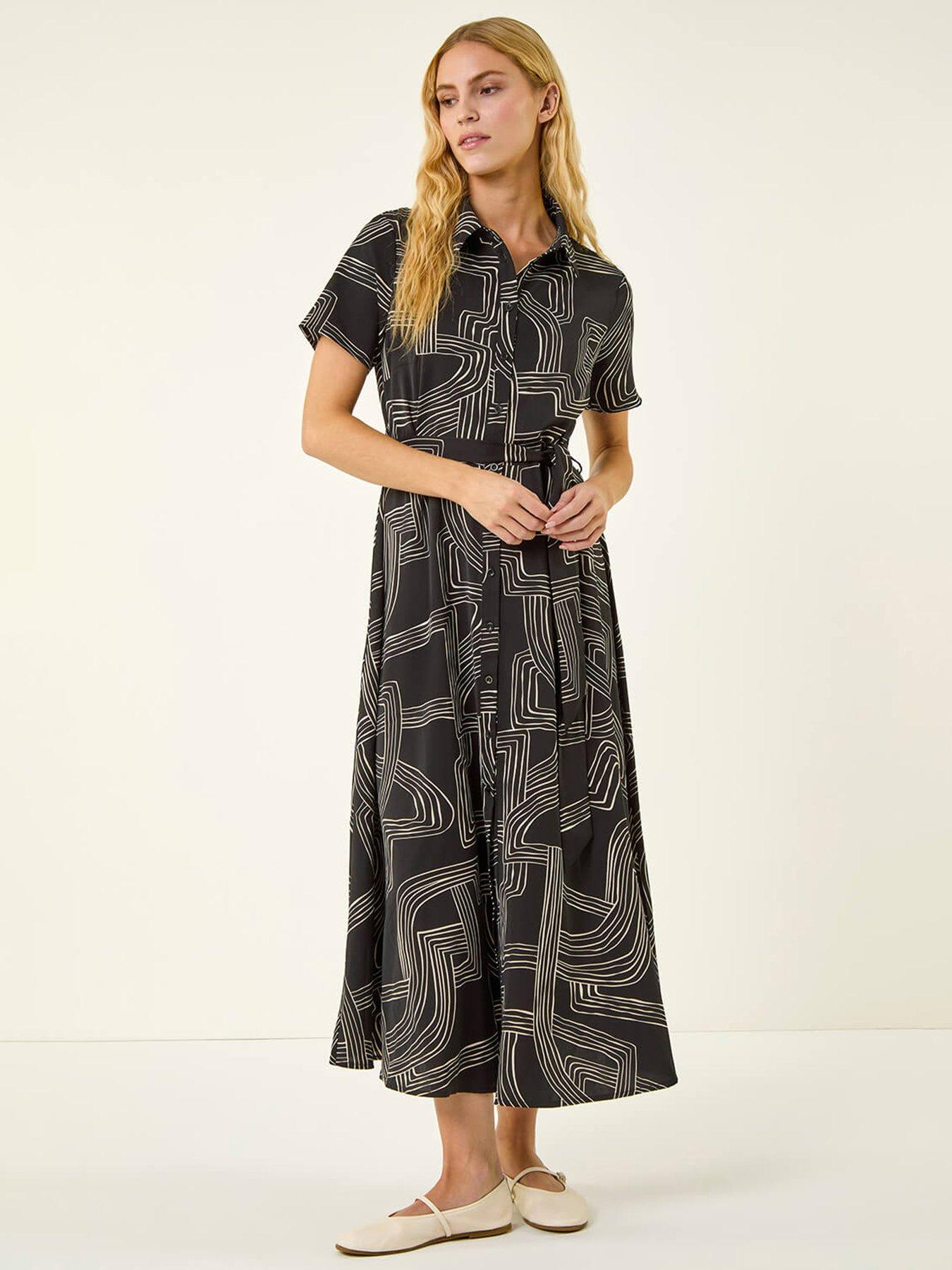 Roman Geo Linear Print Shirt Midi Dress