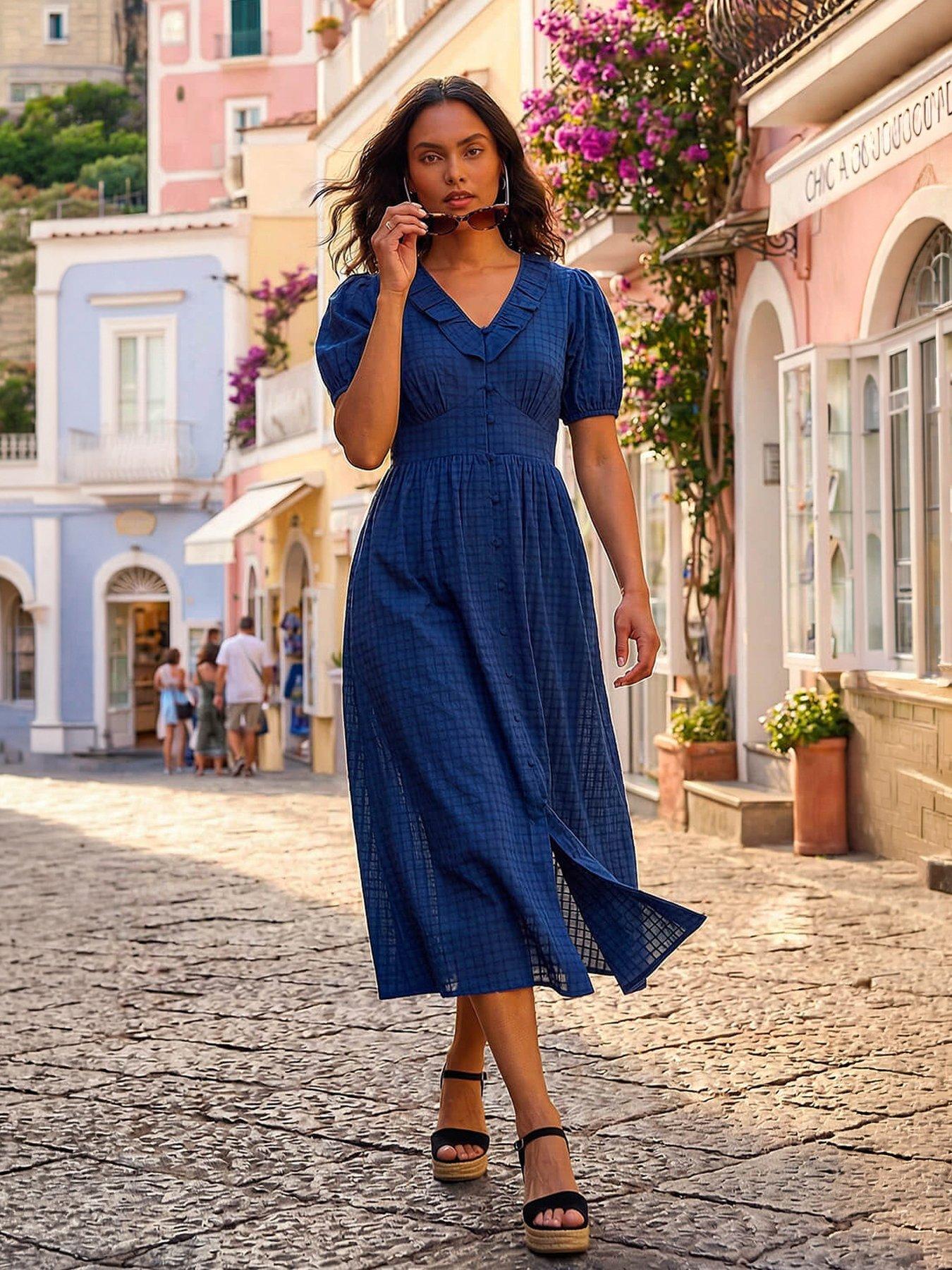 Roman Textured Frill Midi Dress