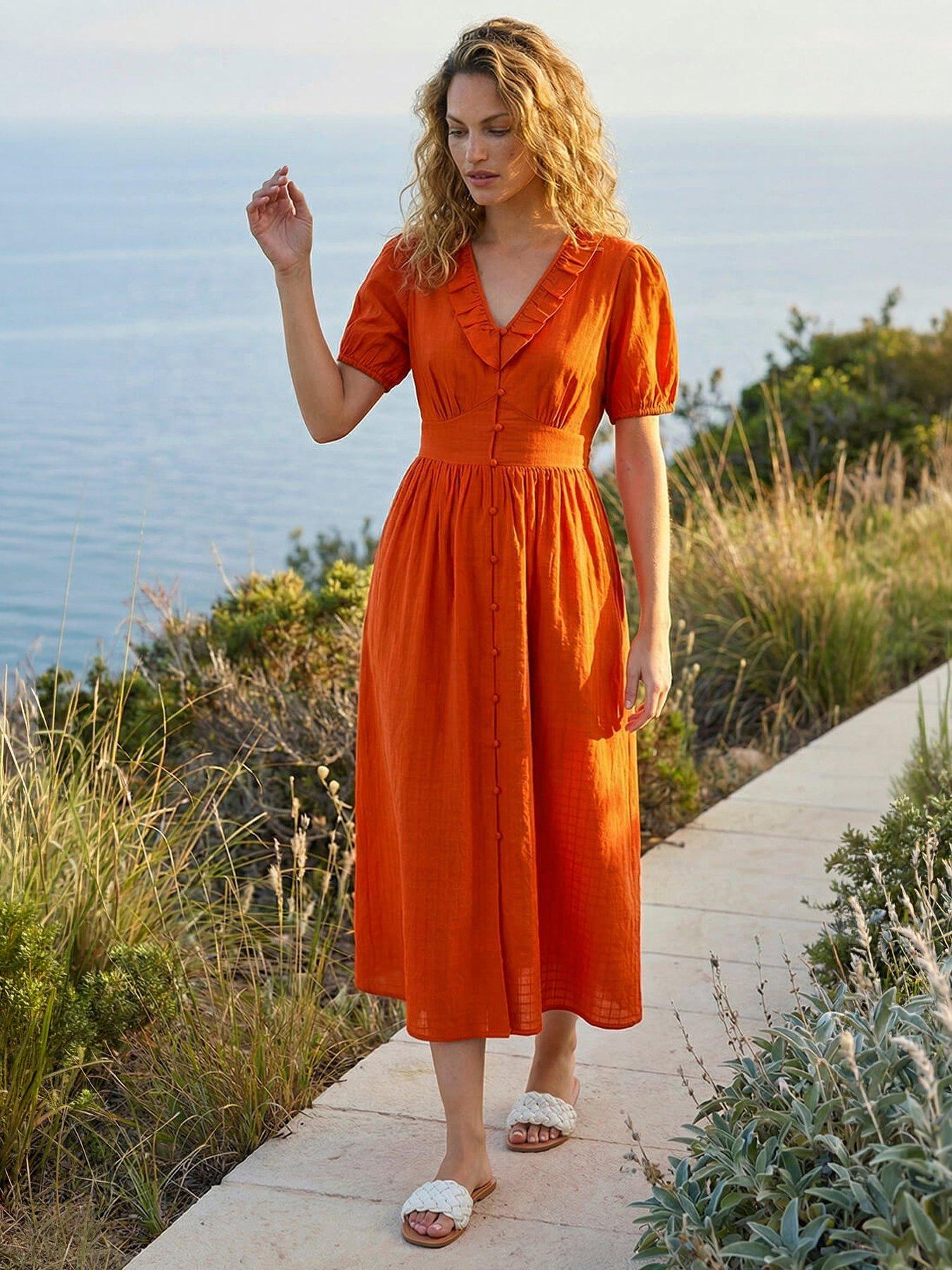 Roman Textured Frill Midi Dress