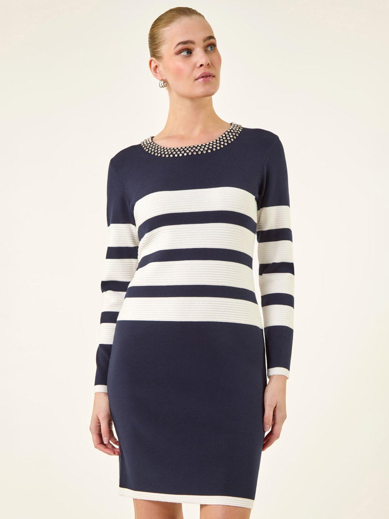 Roman Jewel Trim Stripe Knitted Dress