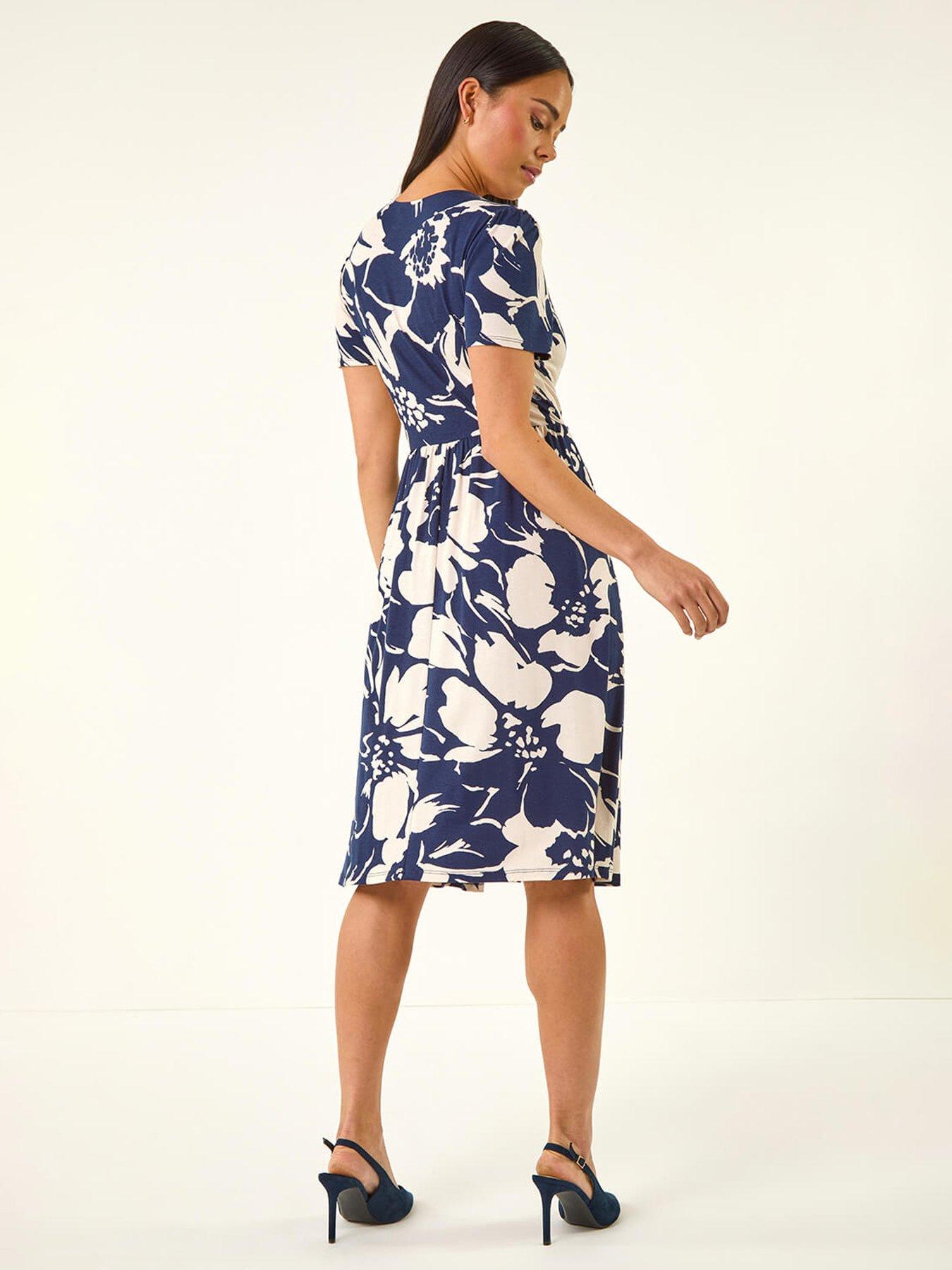 Image 2 of 5 of Roman Petite Floral V-neck Stretch Dress