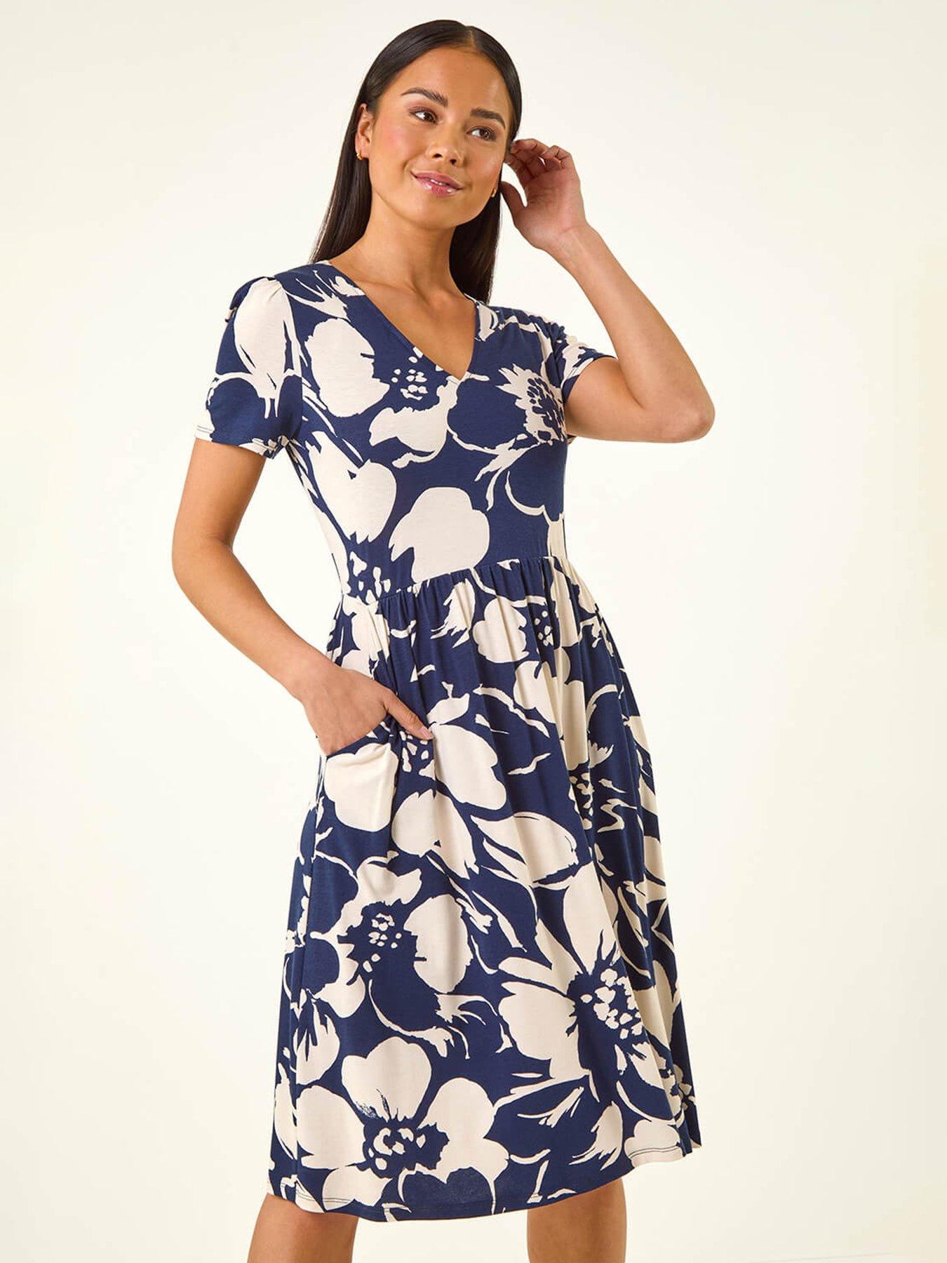 Image 3 of 5 of Roman Petite Floral V-neck Stretch Dress
