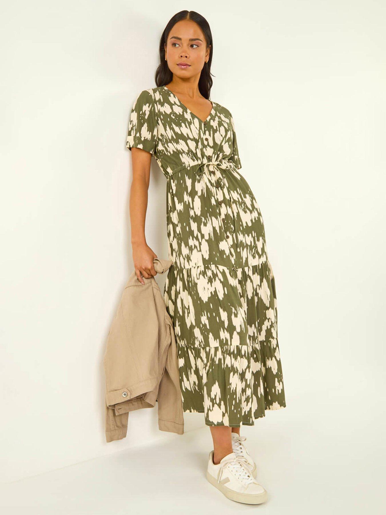 Roman Petite Abstract Print Tiered Midi Dress