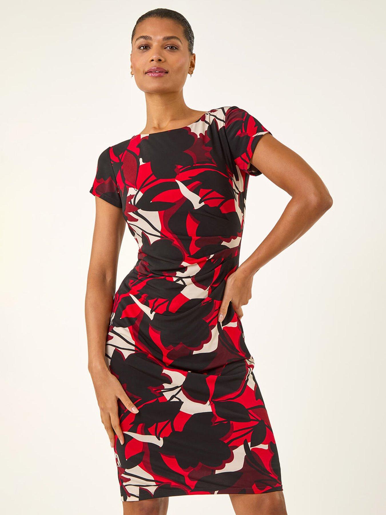 Roman Leaf Print Gathered Shift Dress