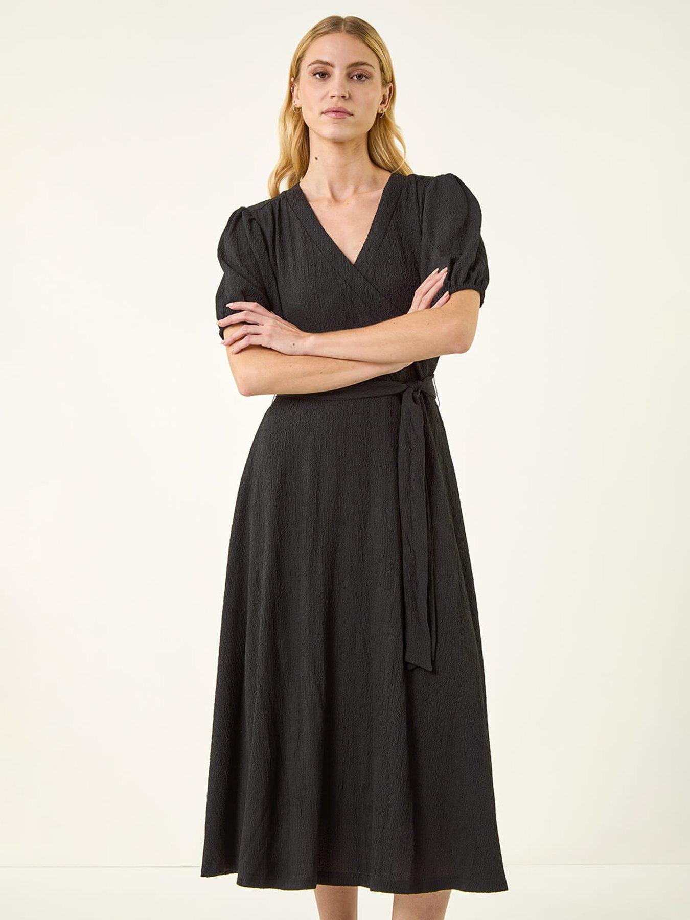 Roman Wrap Bodice Belted Midi Dress