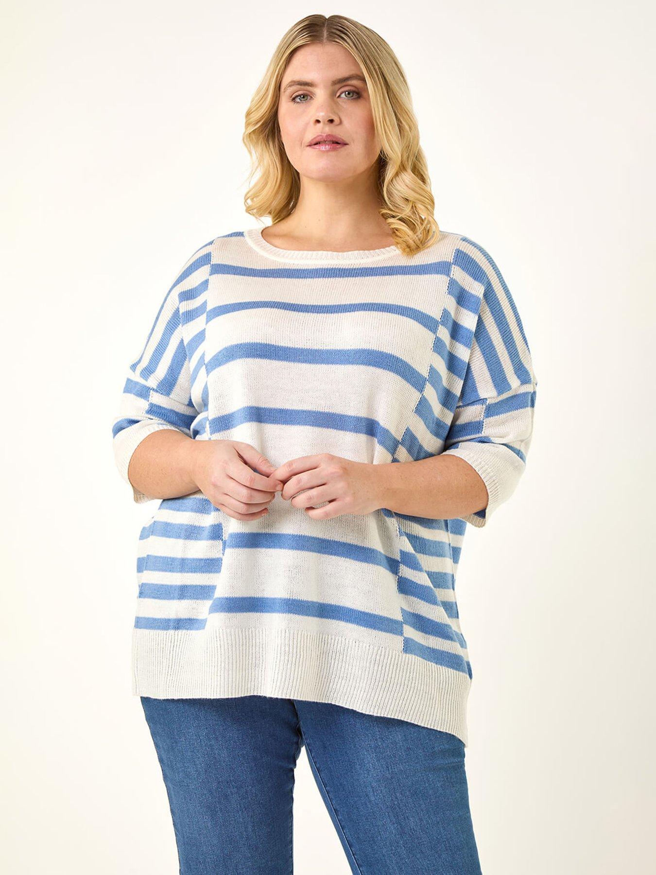 Roman Curve Stripe Knit Jumper, Blue, Size 18, Women