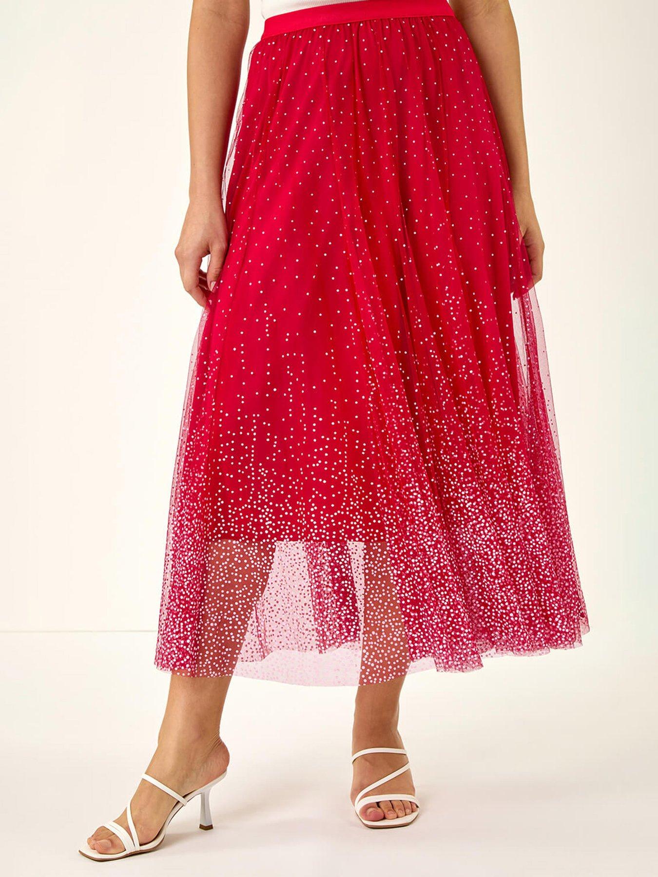 Roman Polka Dot Print Elasticated Mesh Skirt
