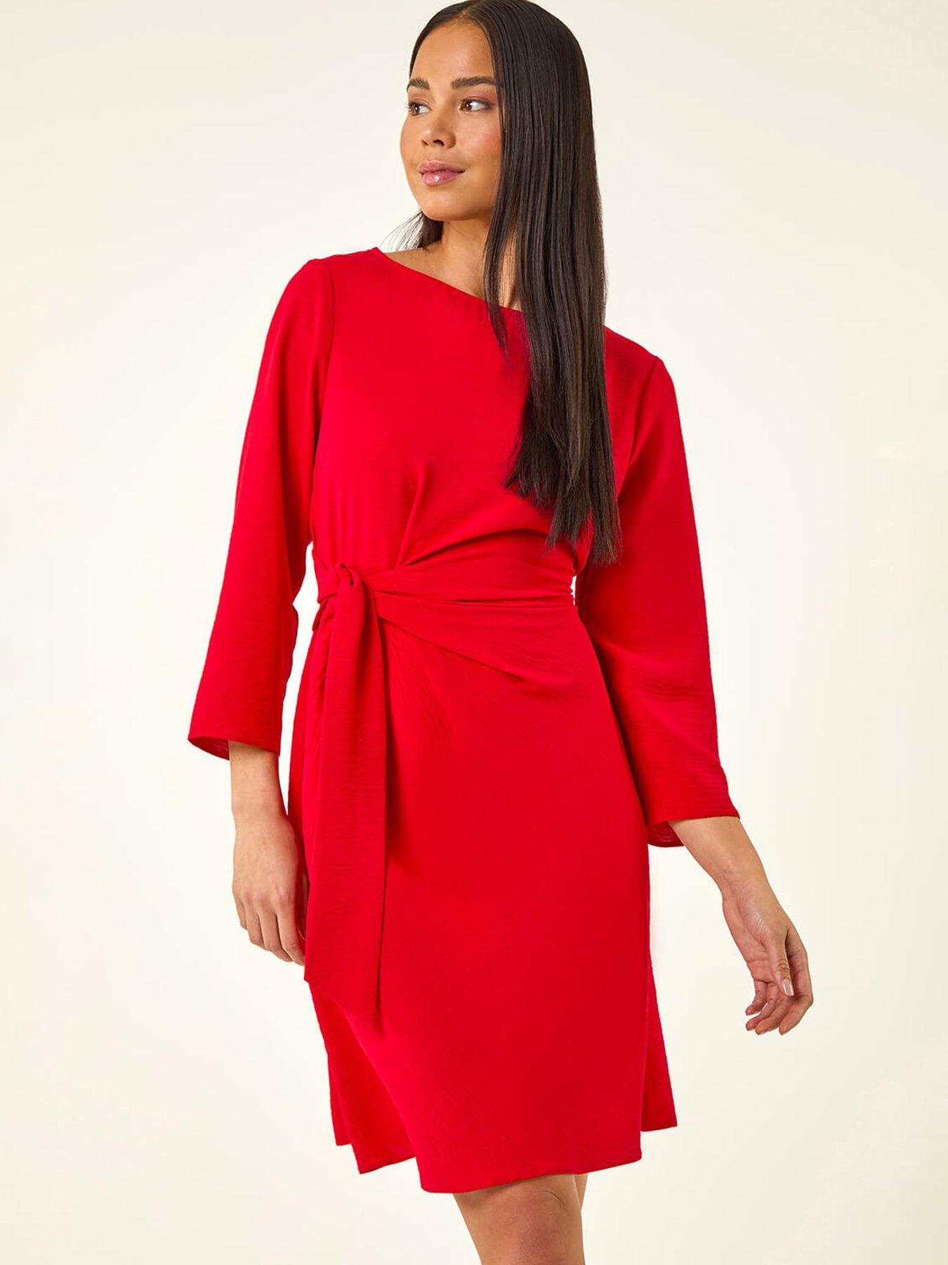 Roman Petite Tie Waist Front Dress, Red, Size 18, Women