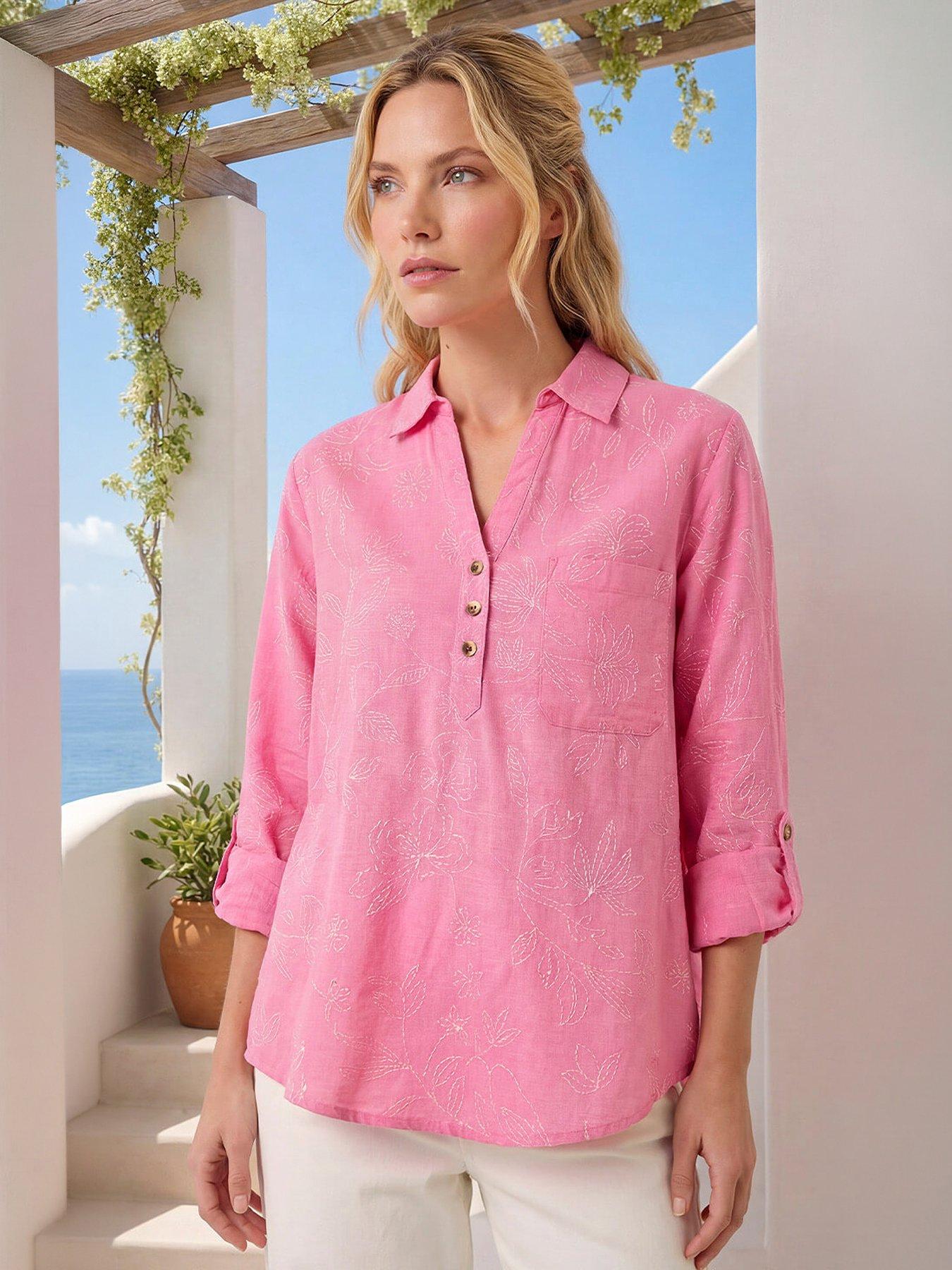 Image 1 of 5 of Roman Floral Print Collar V-neck Shirt