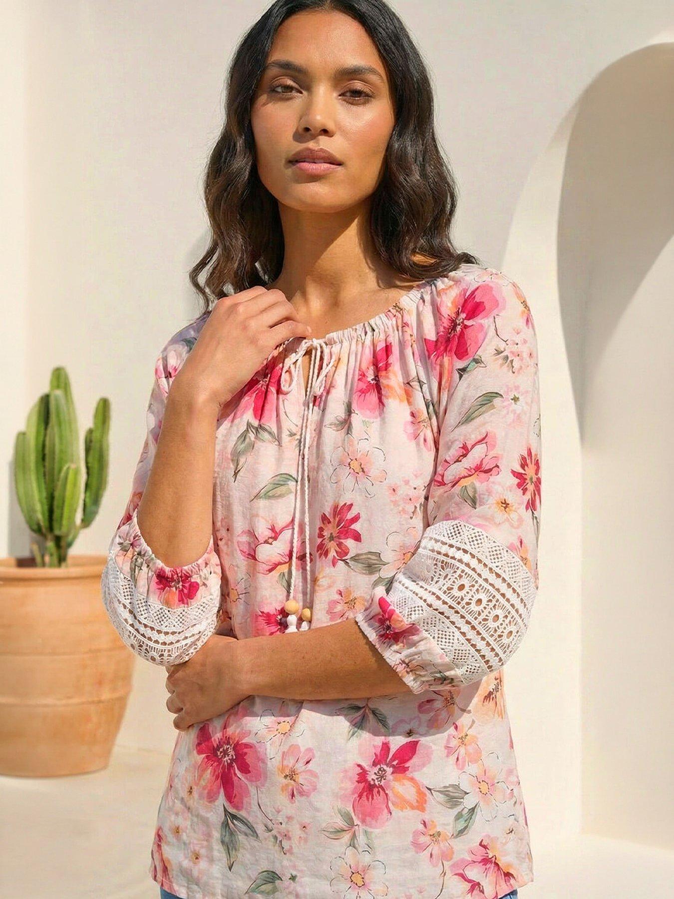 Roman Floral Tie Front Top