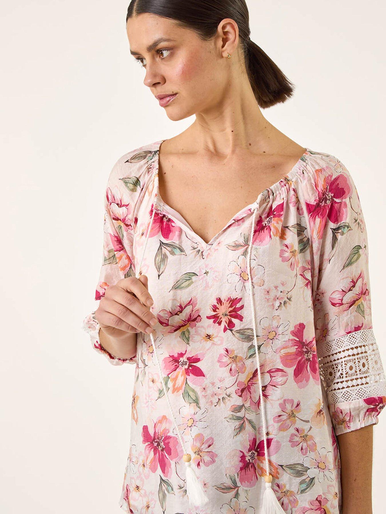 Image 4 of 5 of Roman Floral Tie Front Top
