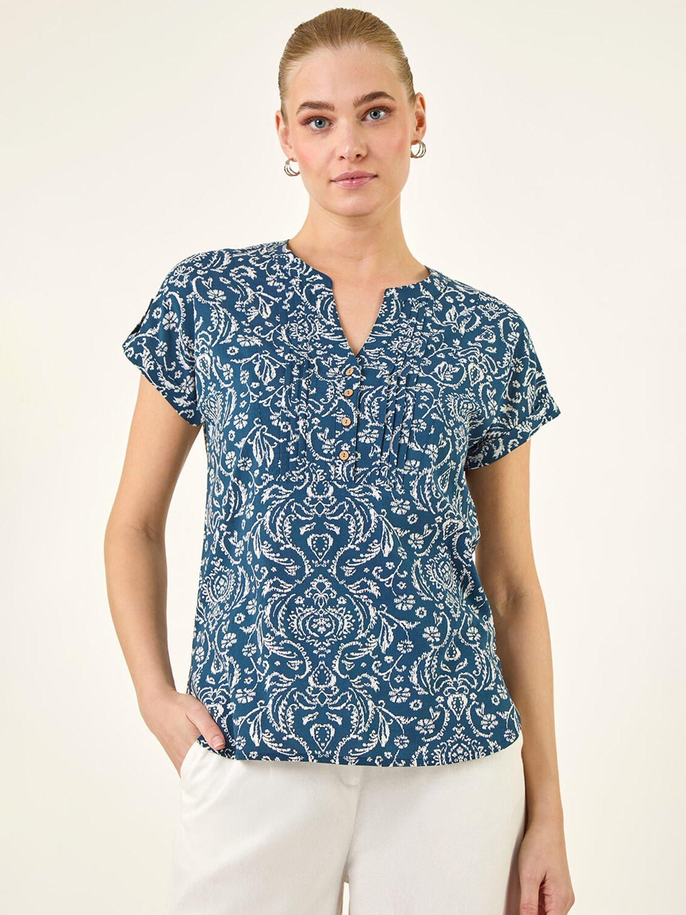 Roman Abstract Print Pleat Front Top