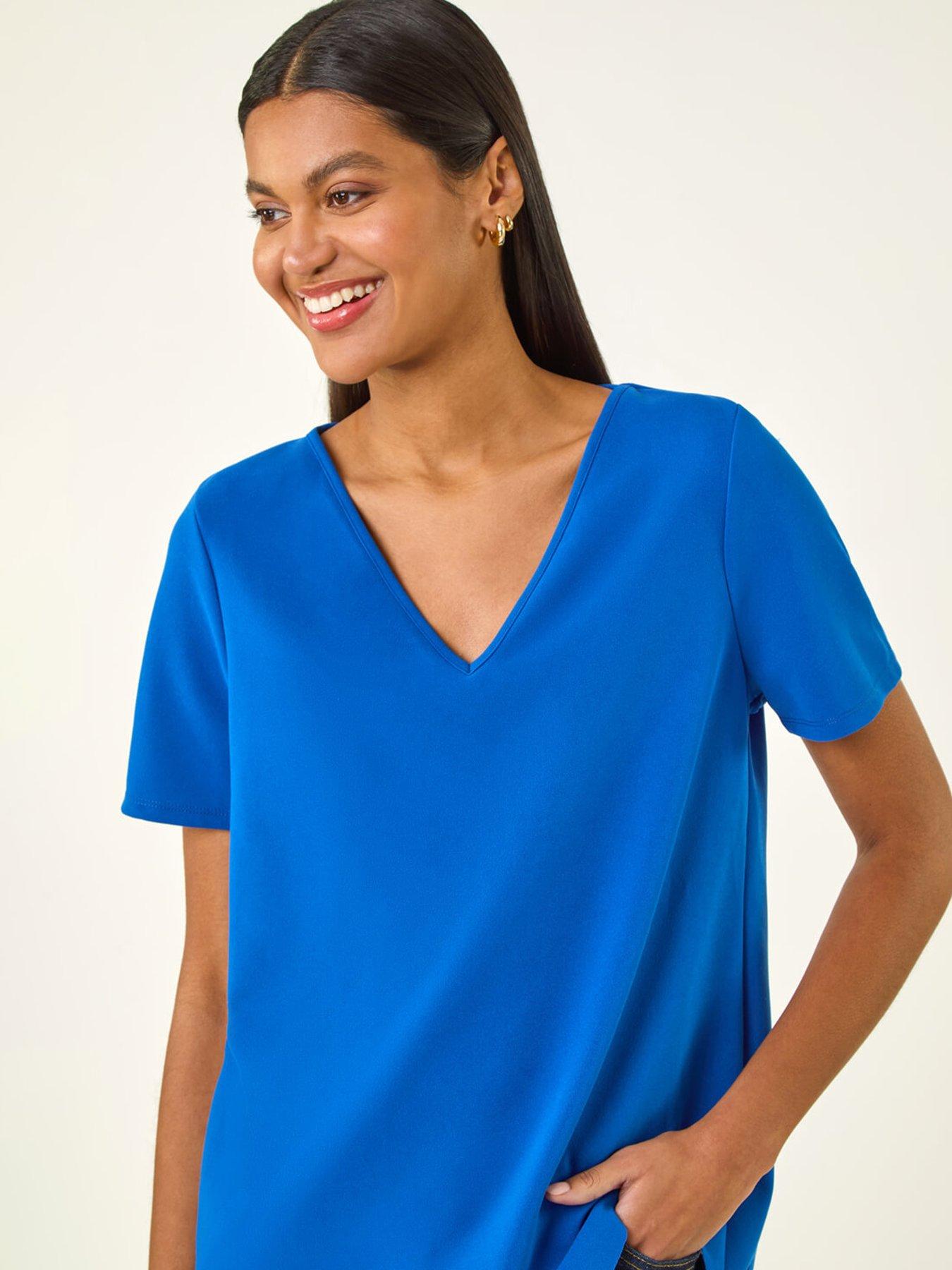 Image 1 of 5 of Roman Scalloped Hem V-neck T-shirt