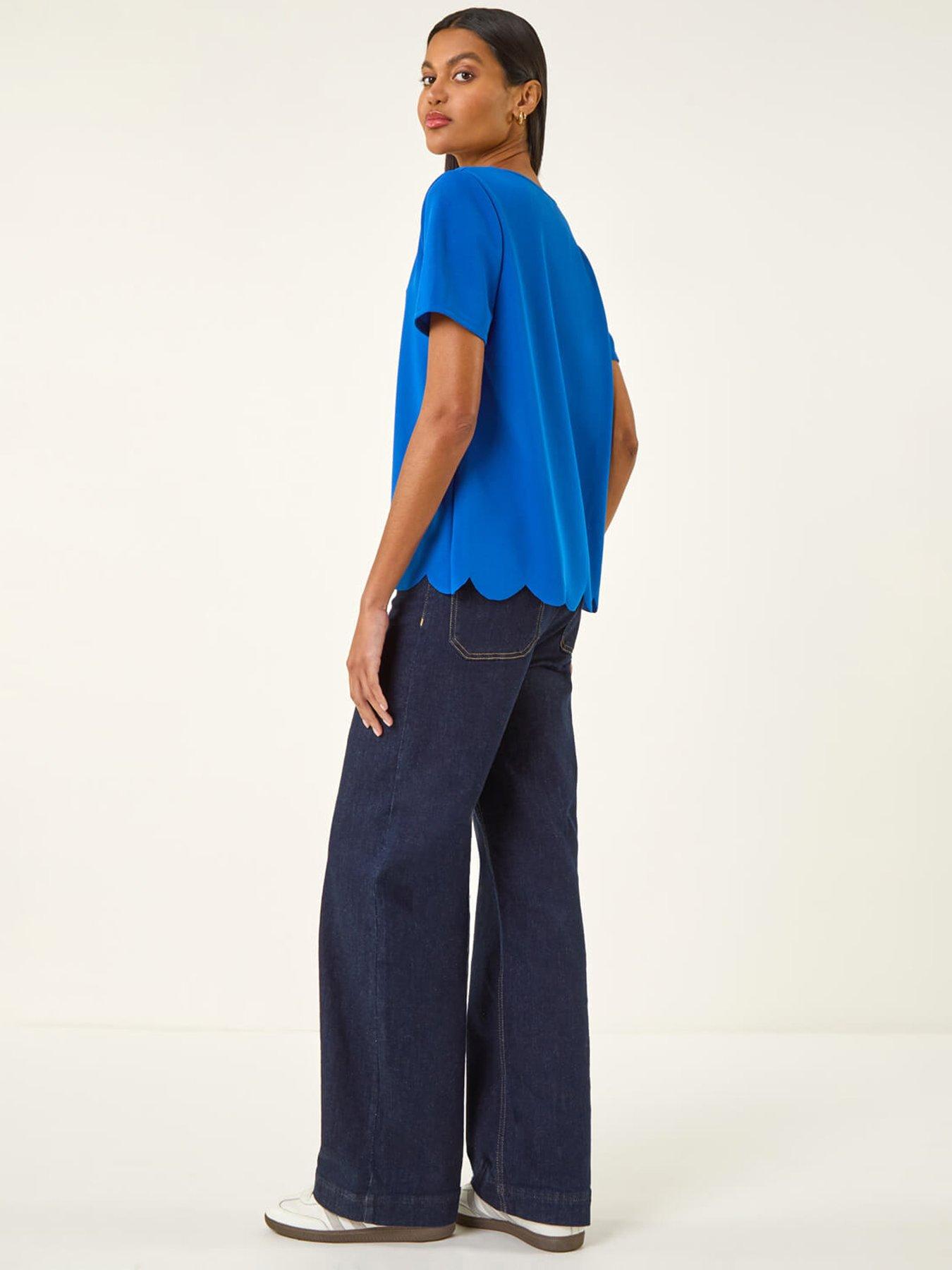 Image 2 of 5 of Roman Scalloped Hem V-neck T-shirt