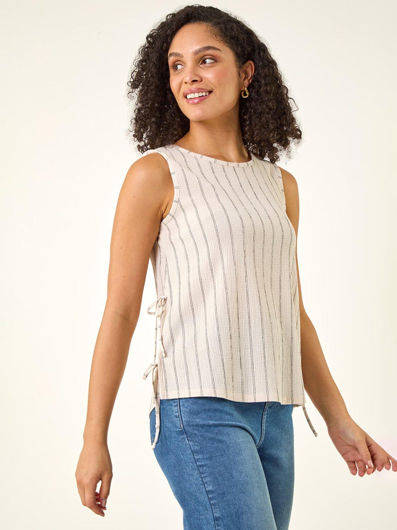 Roman Stripe Side Tie Detail Top