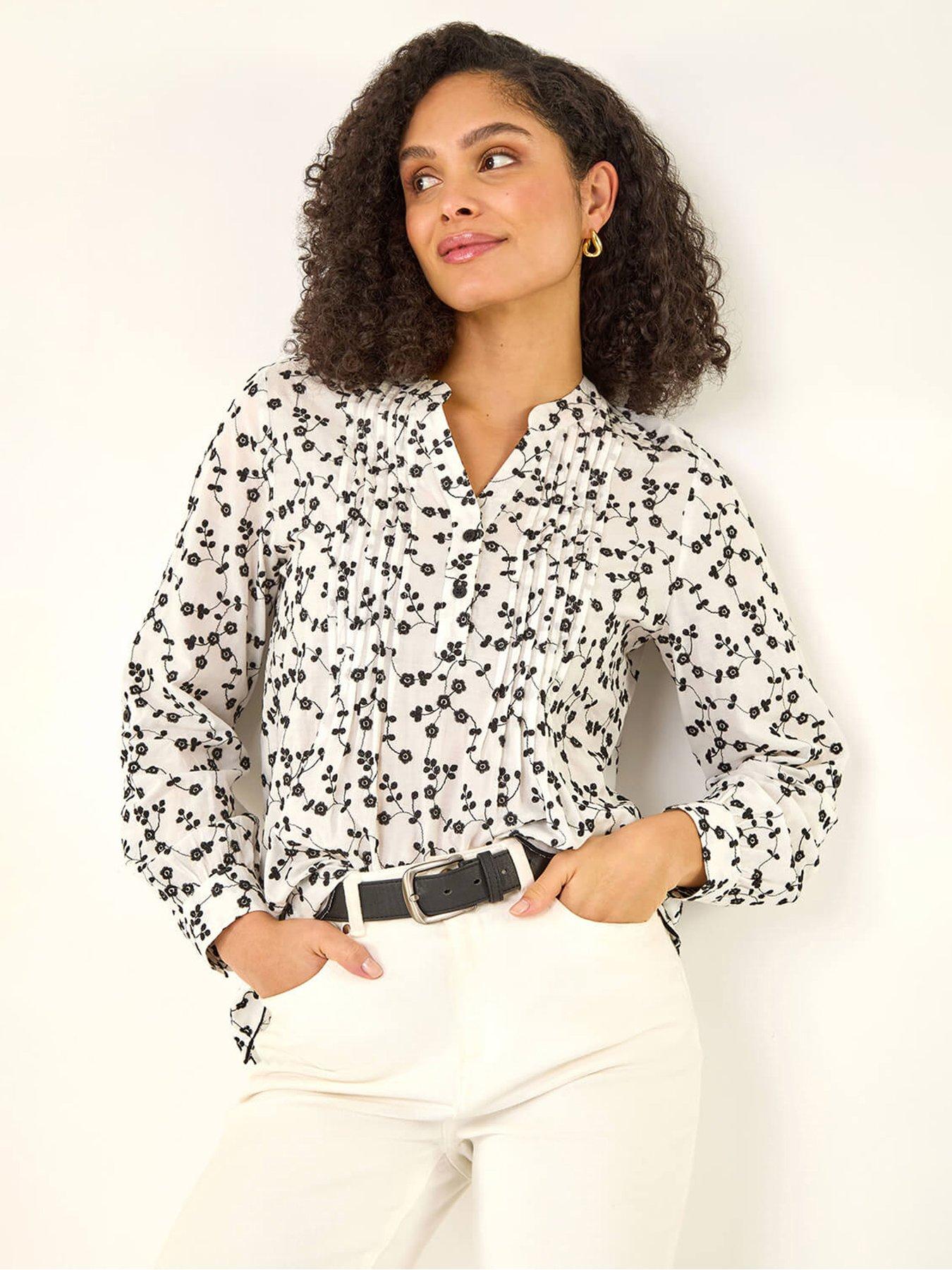 Roman Floral Embroidered Pintuck Top