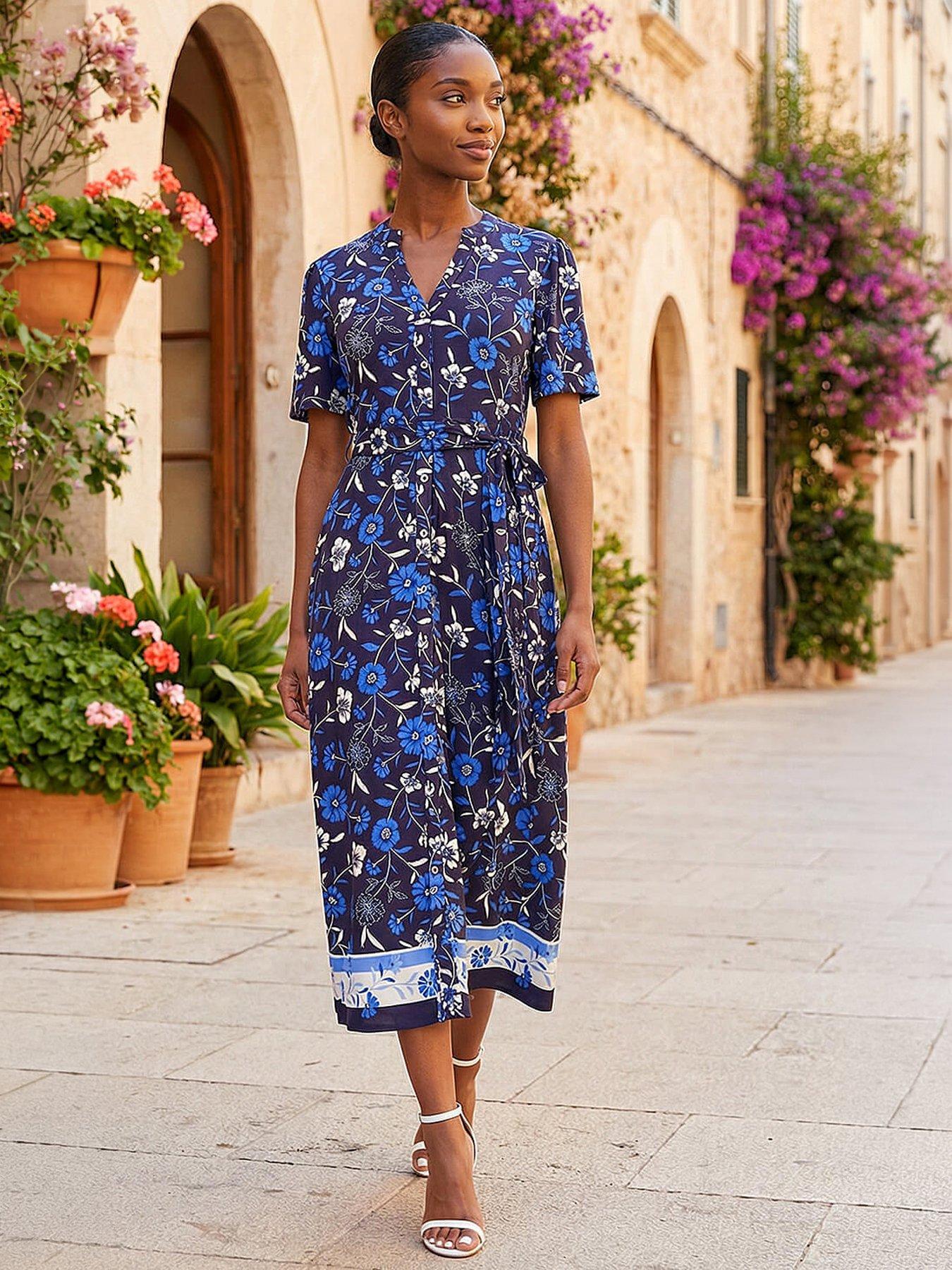 Roman Petite Floral Border Stretch Dress