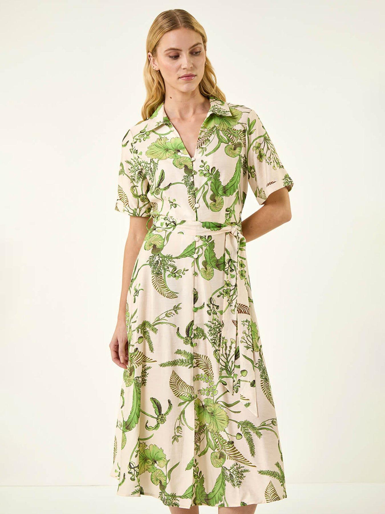Roman Floral Tie Waist Shirt Dress