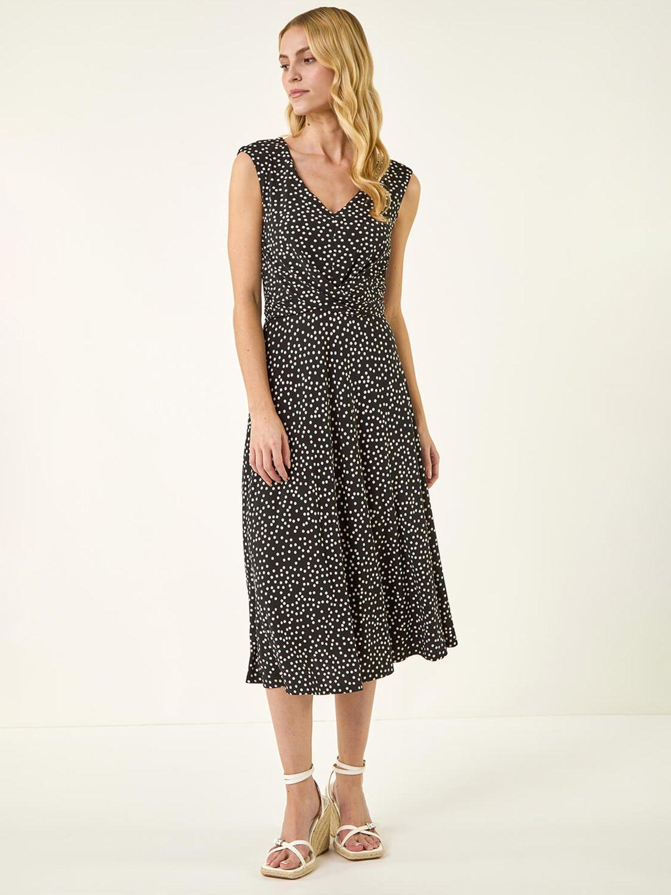 Roman Spot Print Twist Front Dress, Black, Size 16, Women