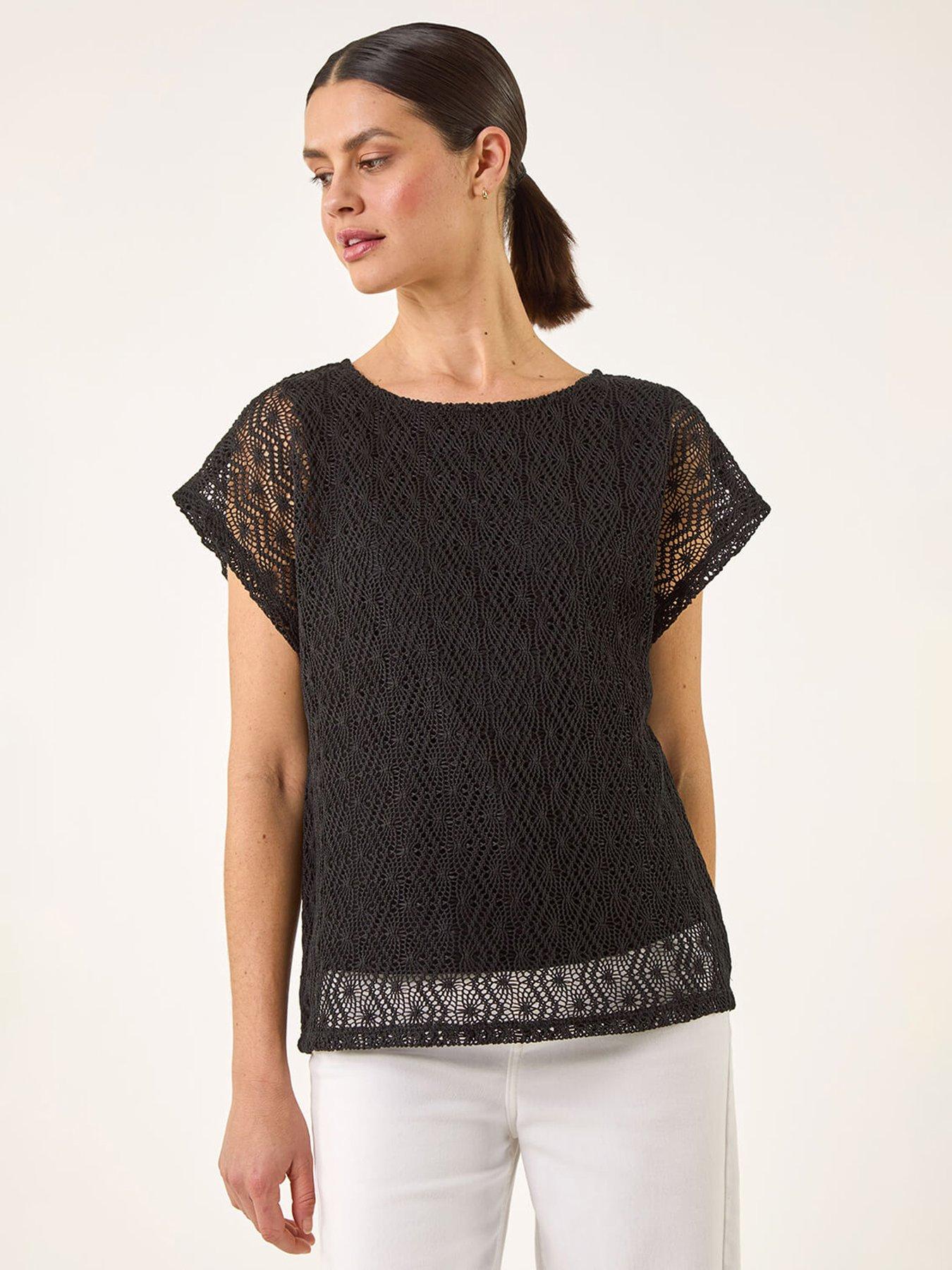 Image 1 of 5 of Roman Lace Overlay Stretch Top