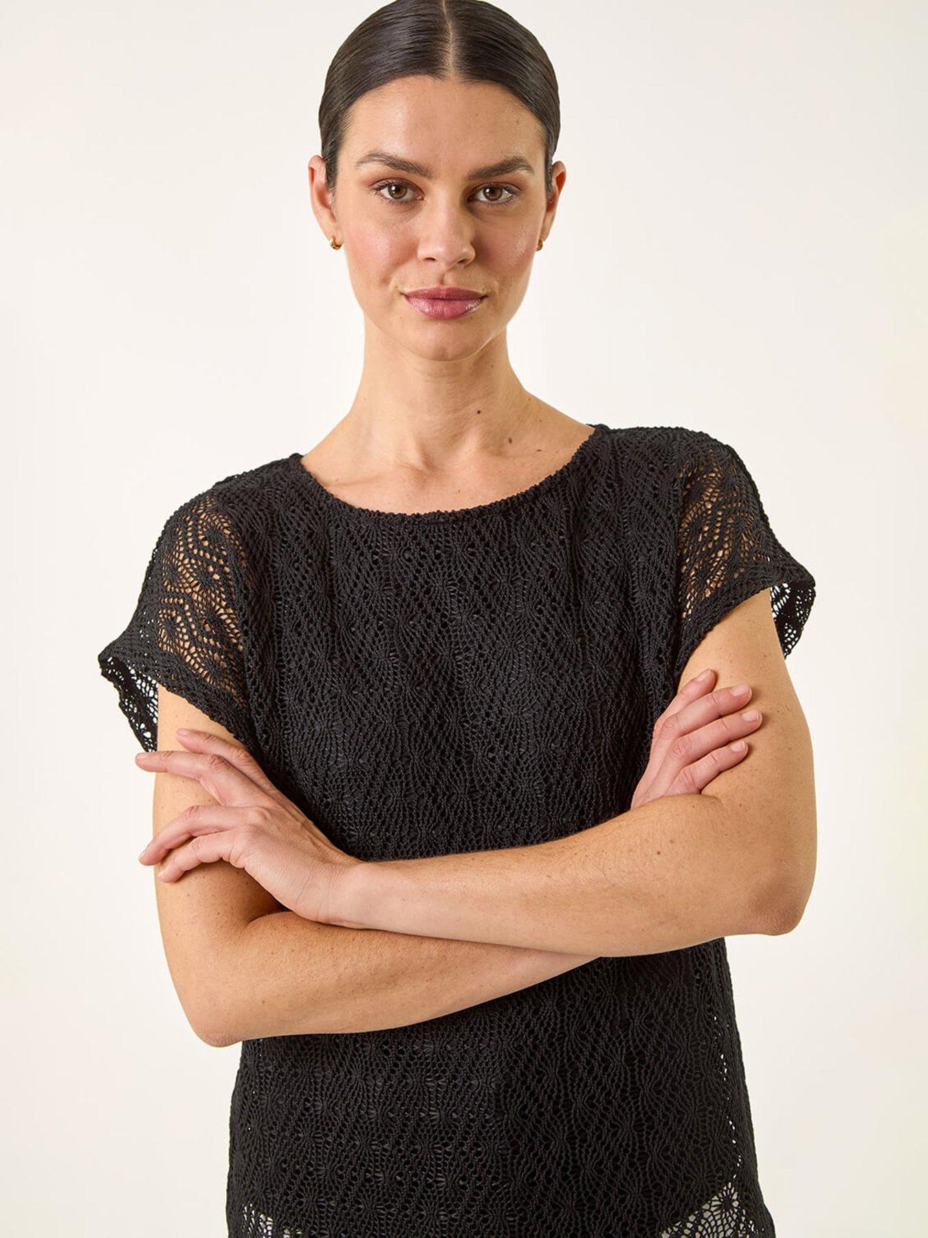 Image 4 of 5 of Roman Lace Overlay Stretch Top