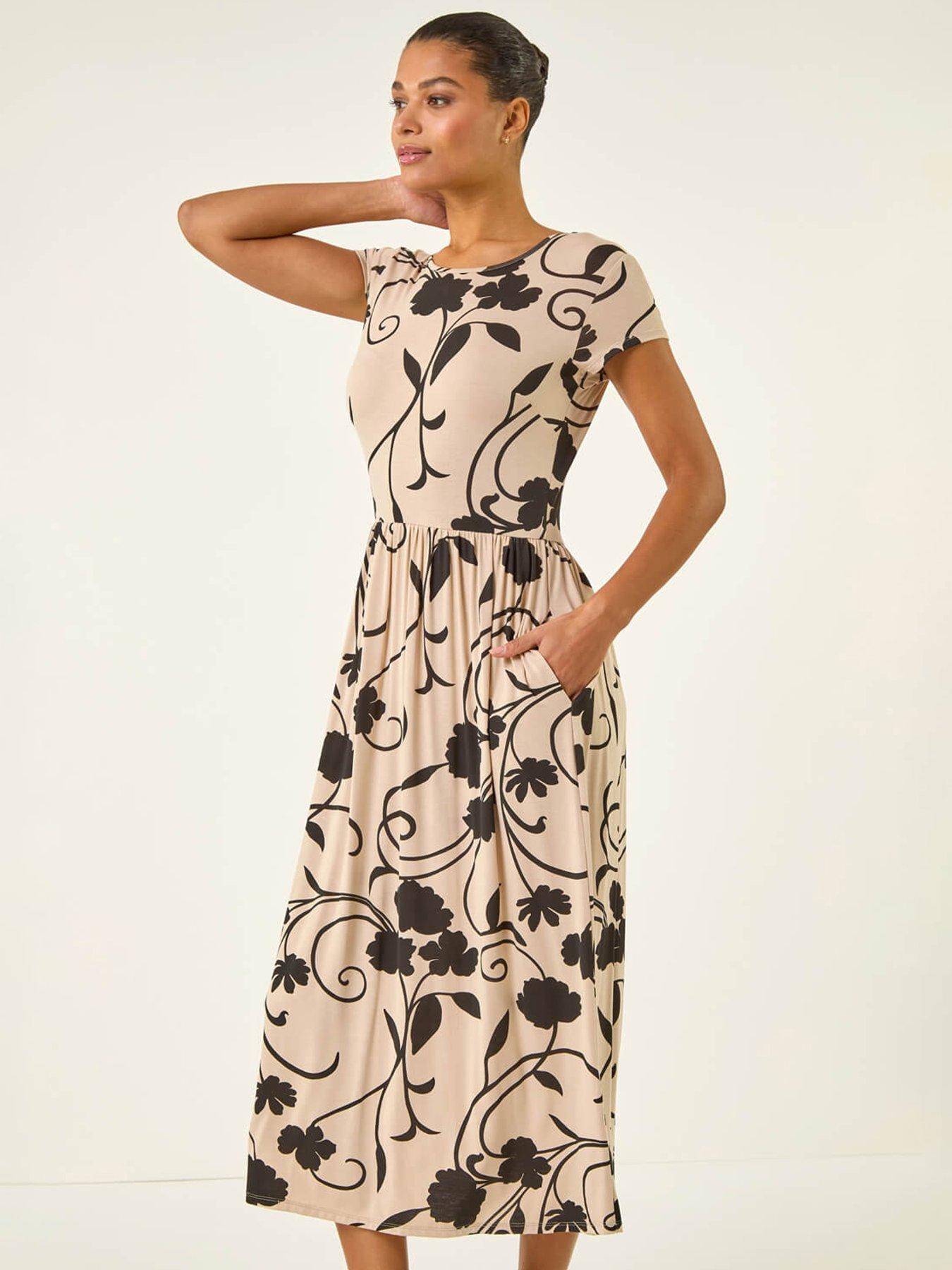 Roman Shadow Floral Print Pocket Midi Dress
