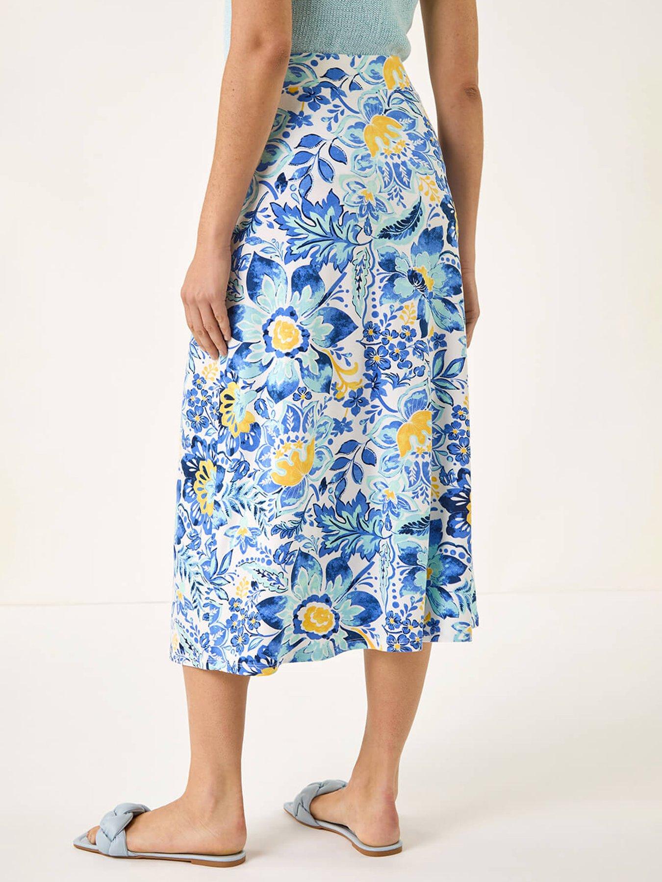 Image 2 of 5 of Roman Floral Print Stretch Midi Skirt