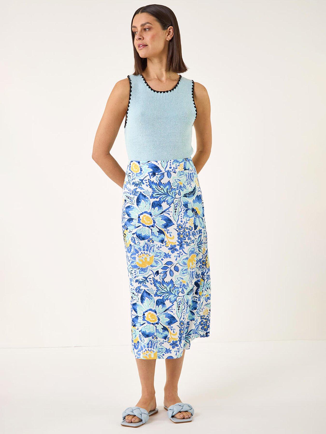 Image 3 of 5 of Roman Floral Print Stretch Midi Skirt