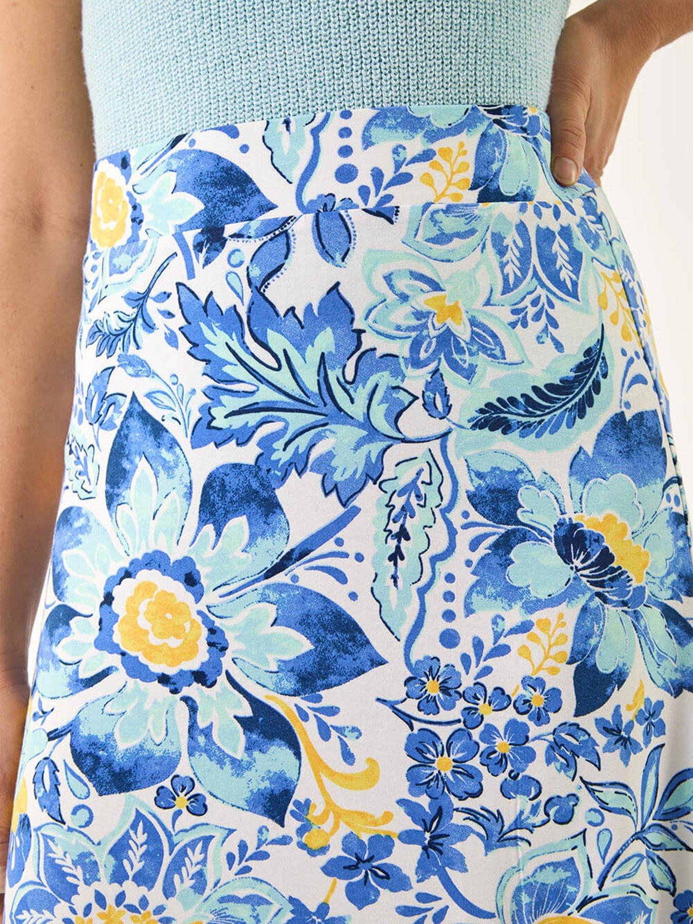 Image 5 of 5 of Roman Floral Print Stretch Midi Skirt