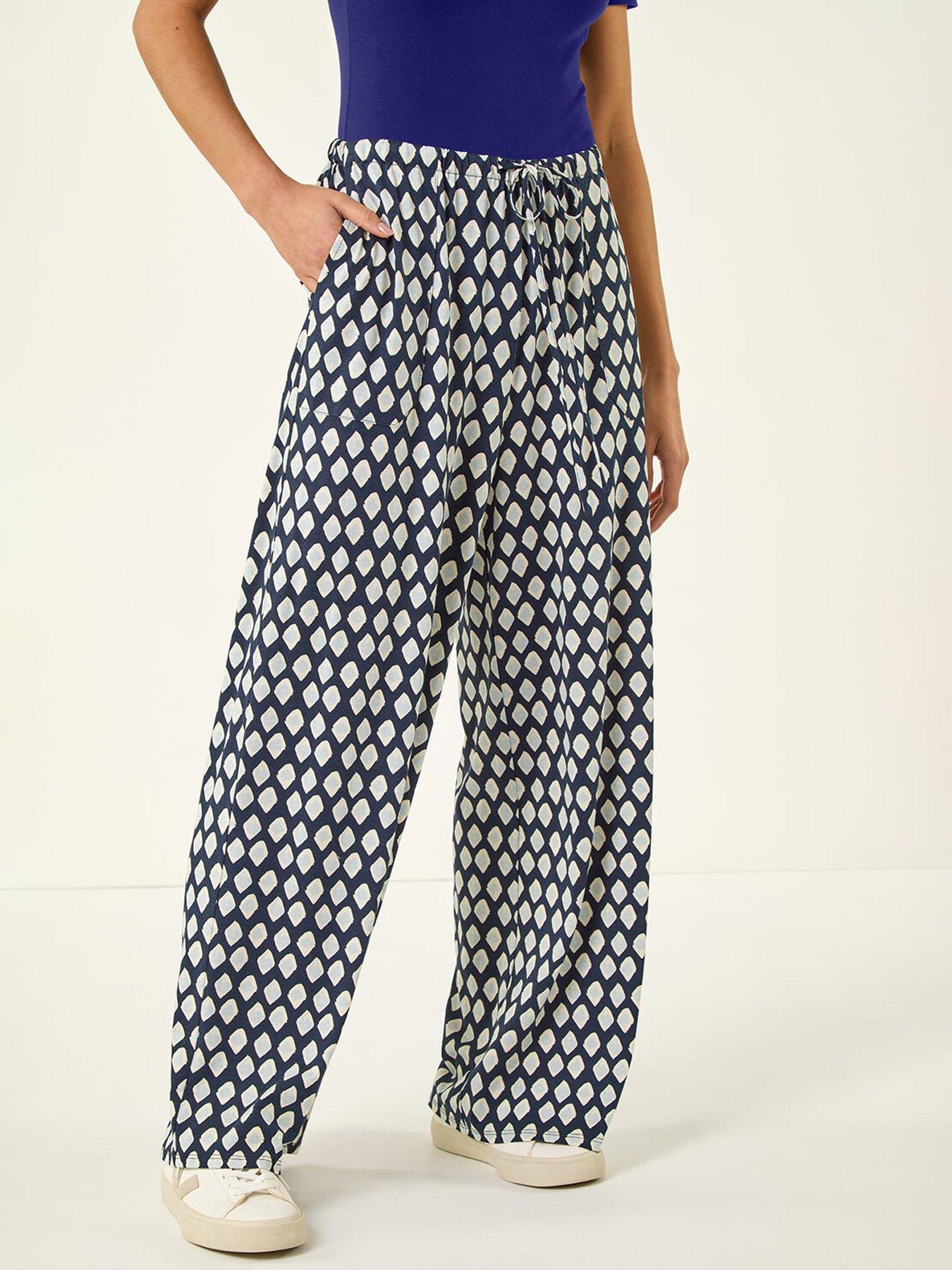 Image 1 of 5 of Roman Petite Geo Print Wide Leg Stretch Trouser