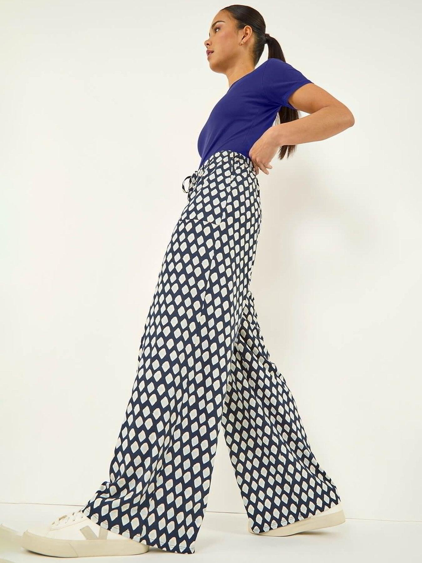 Image 4 of 5 of Roman Petite Geo Print Wide Leg Stretch Trouser