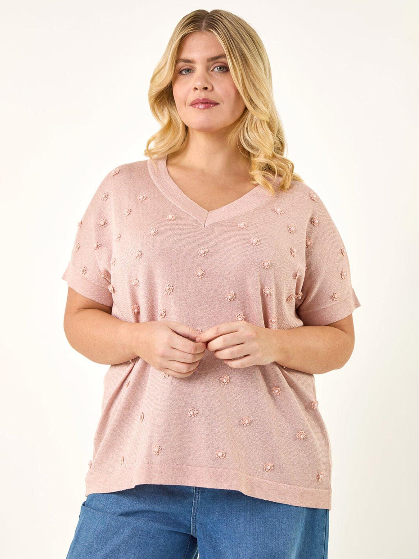 Roman Curve Faux Pearl Embellished Top