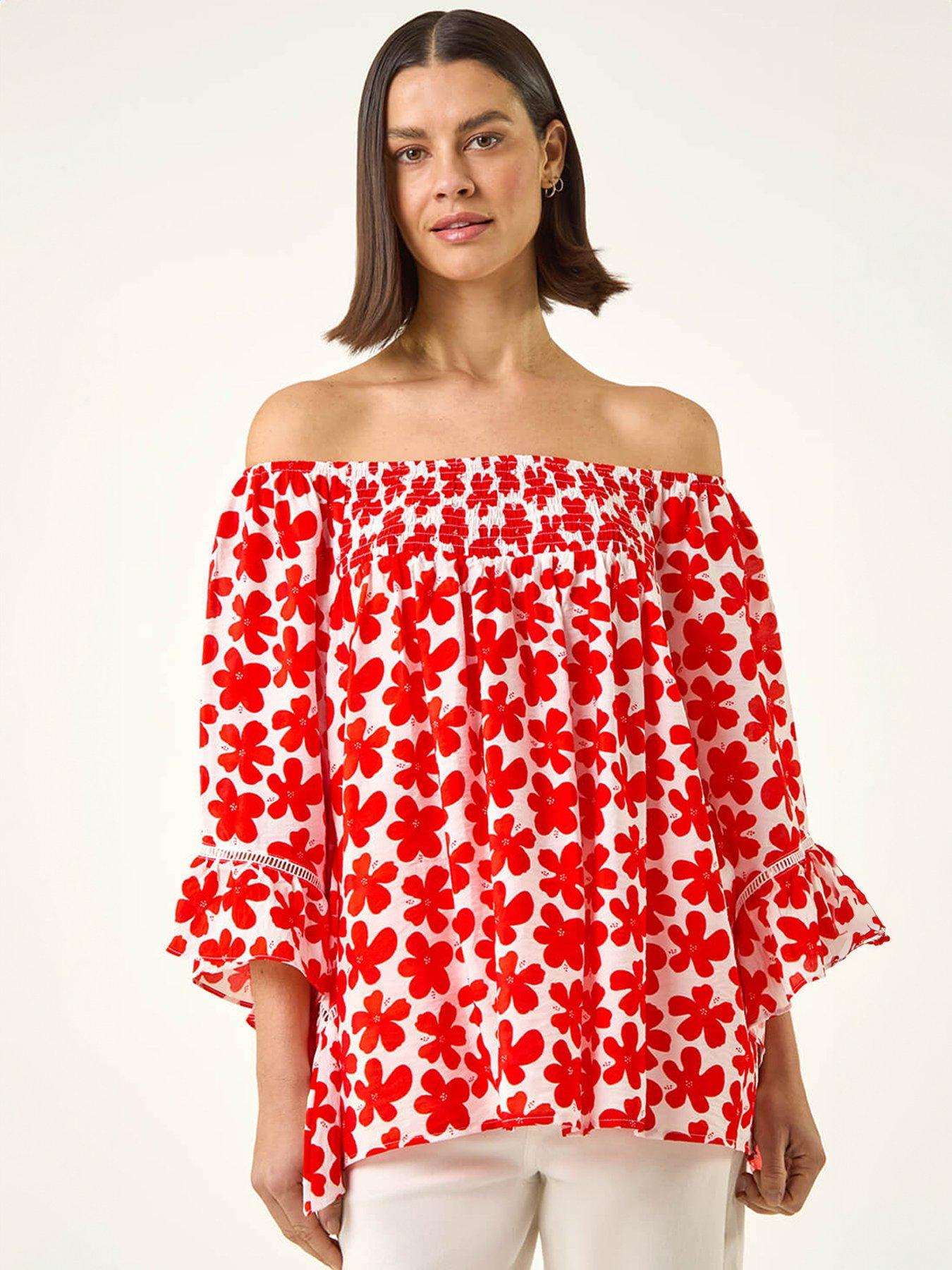 Roman Floral Print Bardot Top