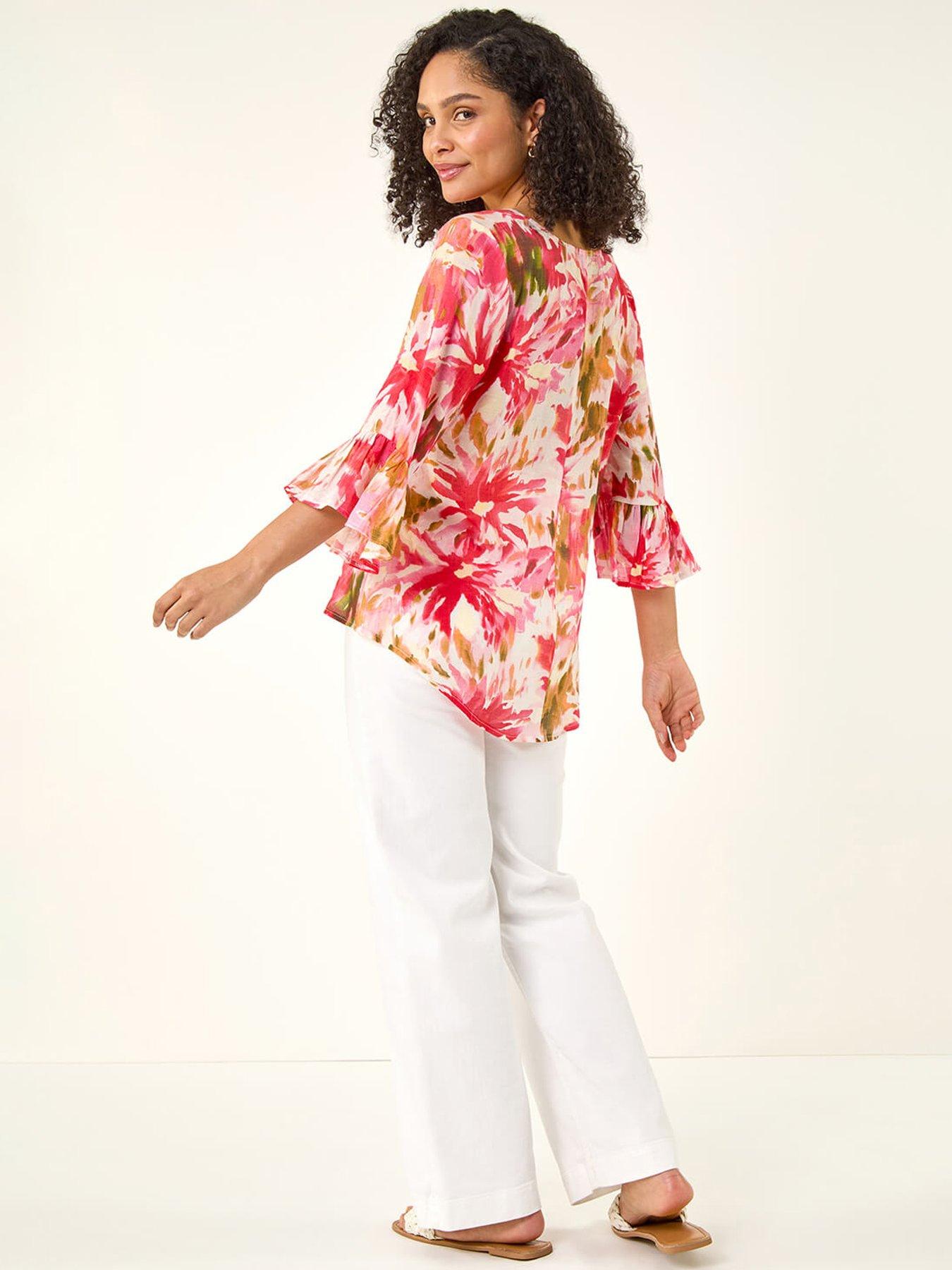 Image 2 of 5 of Roman Abstract Floral Flare Sleeve Top
