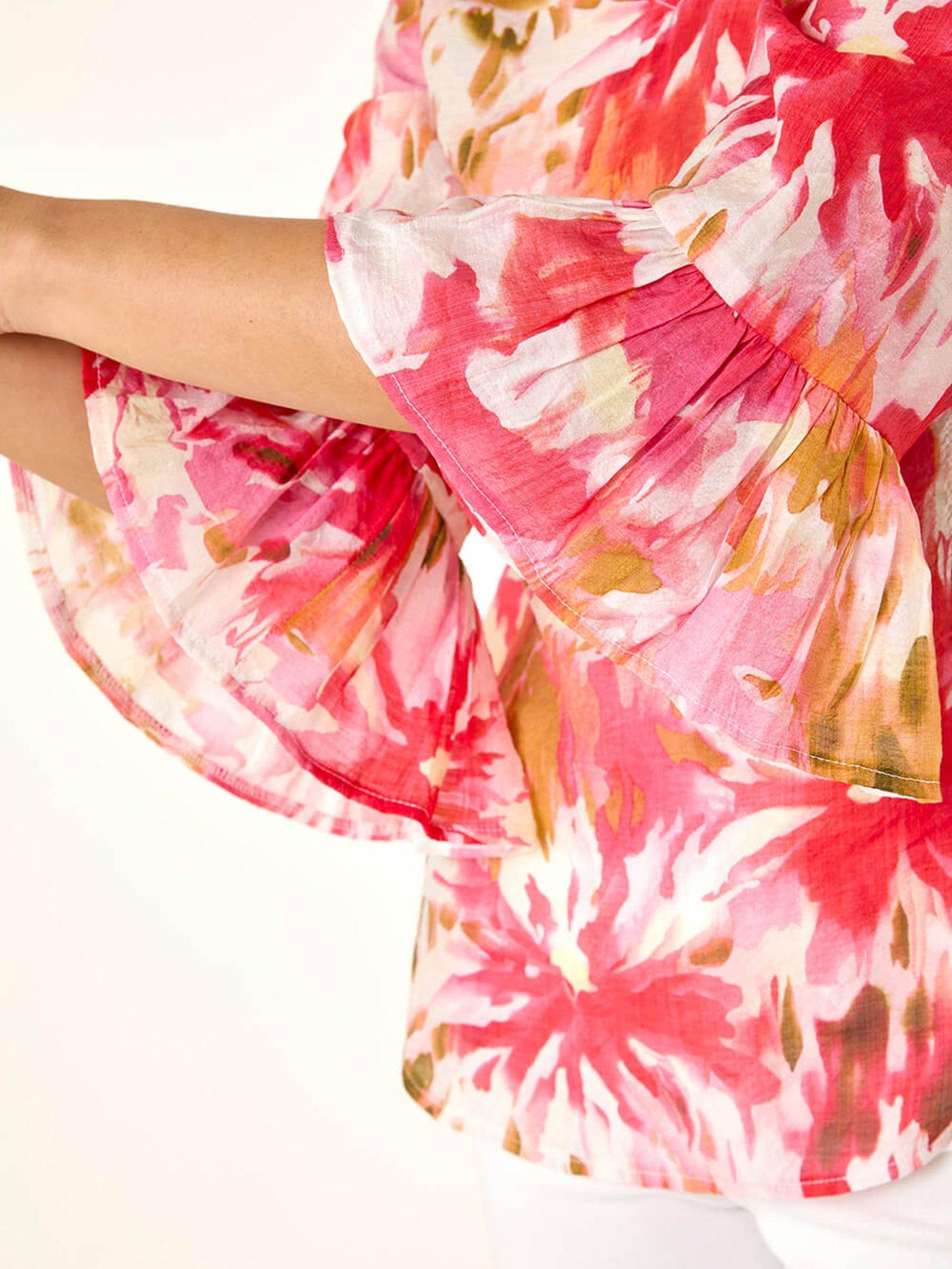 Image 5 of 5 of Roman Abstract Floral Flare Sleeve Top
