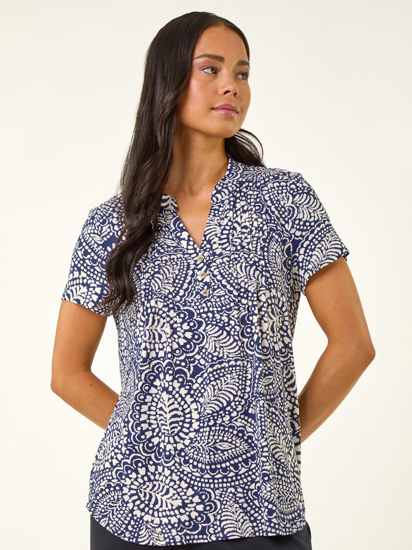 Roman Petite Abstract Print Button Stretch Top