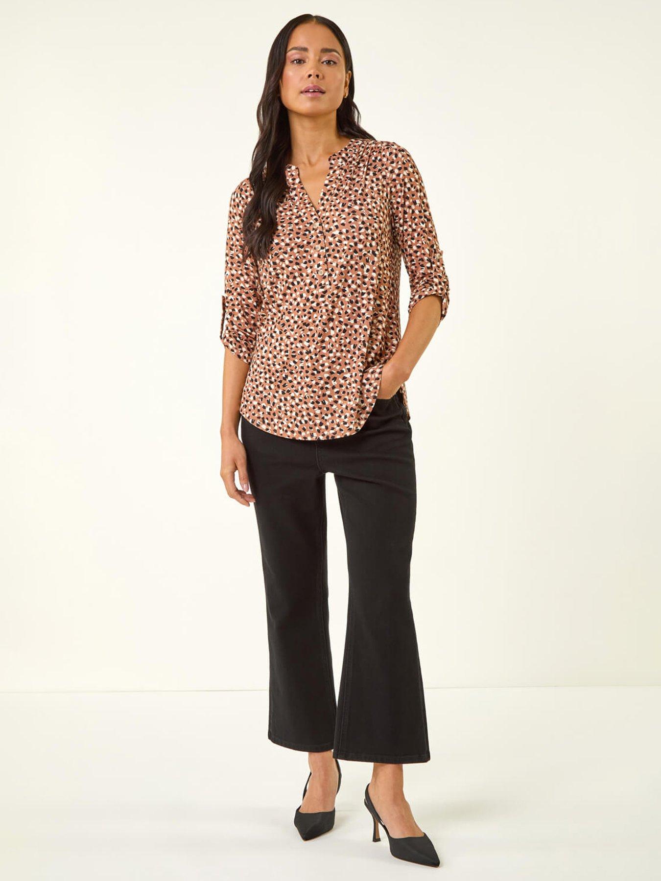 Image 3 of 5 of Roman Petite Animal Print Button Stretch Shirt