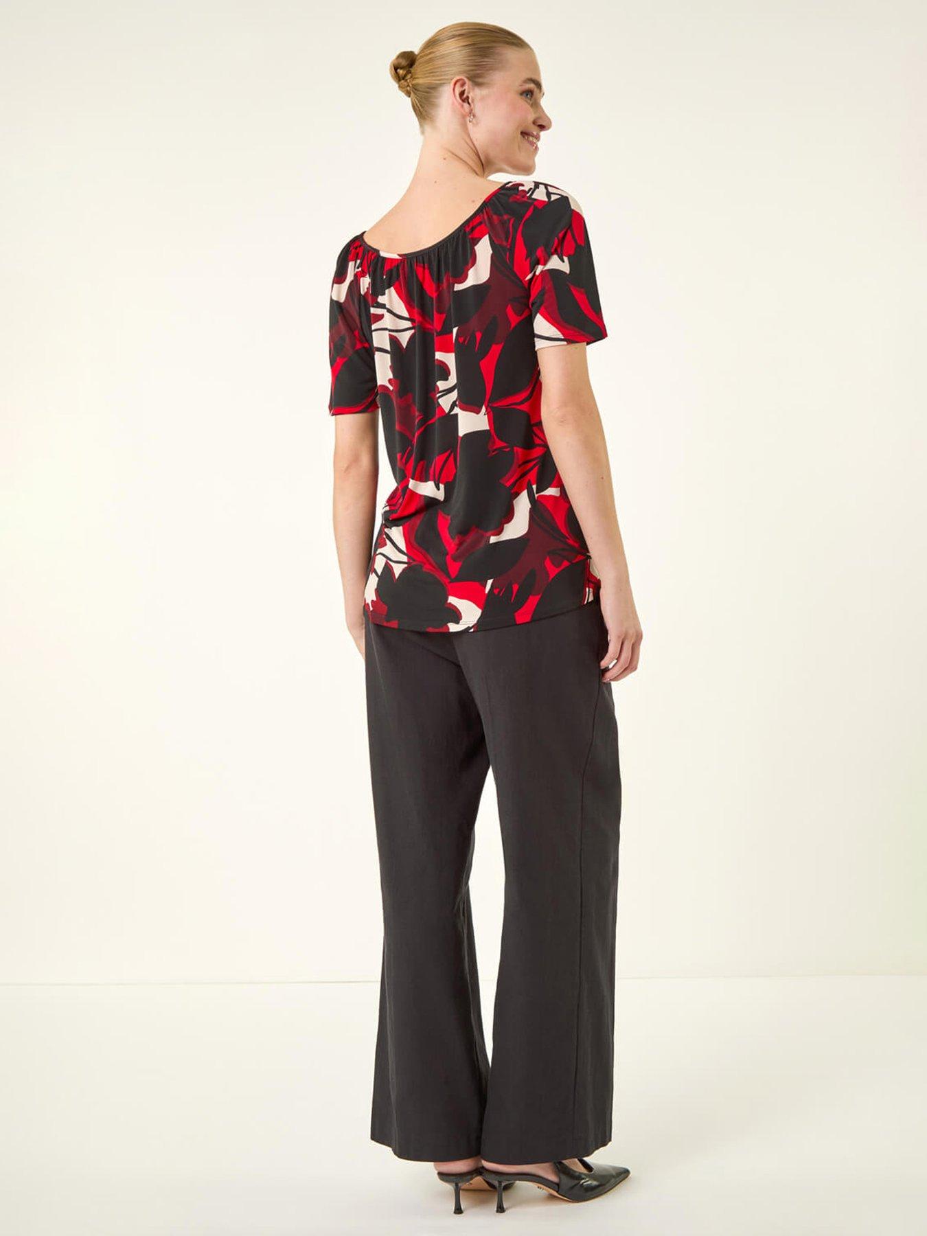Image 2 of 5 of Roman Gathered Notch Neck Stretch Top