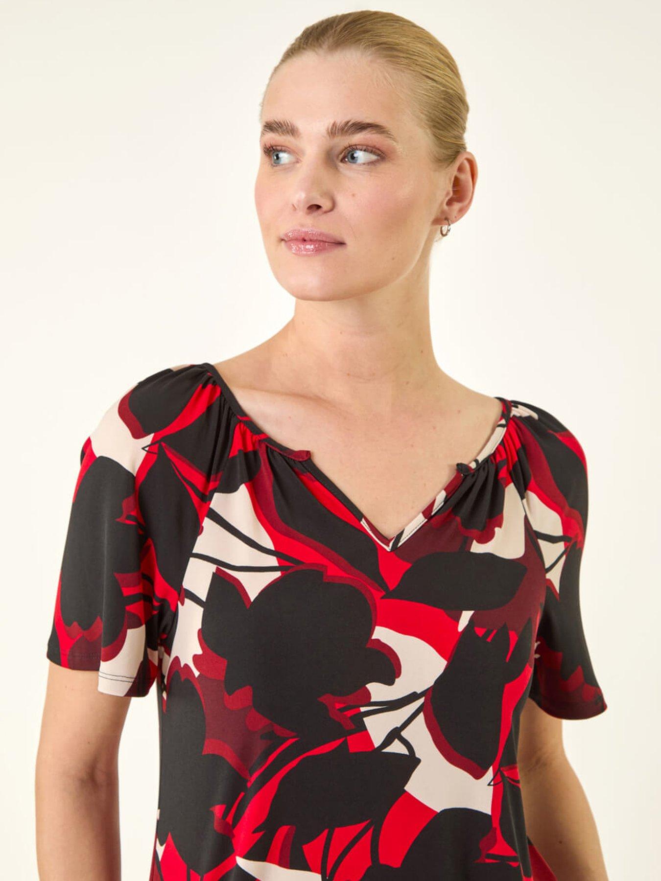 Image 4 of 5 of Roman Gathered Notch Neck Stretch Top
