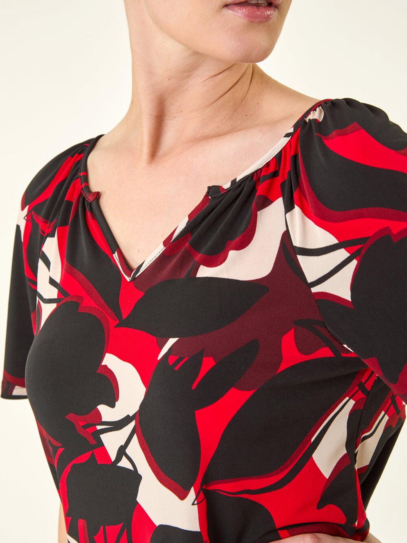 Image 5 of 5 of Roman Gathered Notch Neck Stretch Top